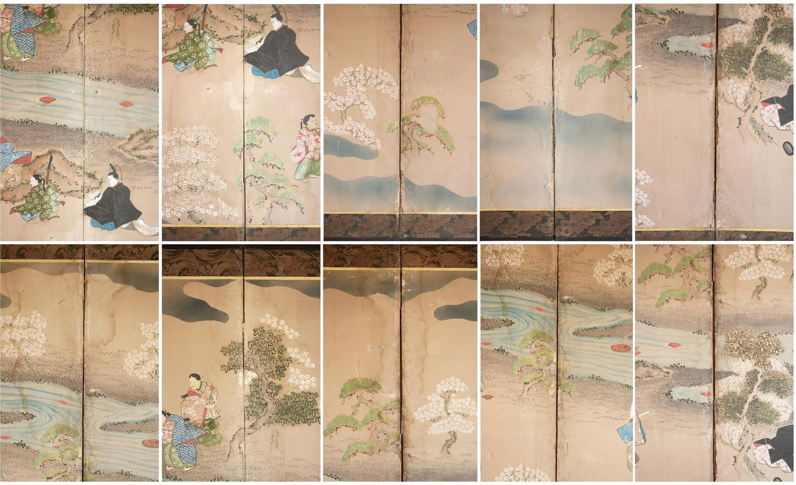 XL Edo Era Japanese 6-Panel Byobu Screen "Life of Samurai" by Mitsutaka Tosamori - 16