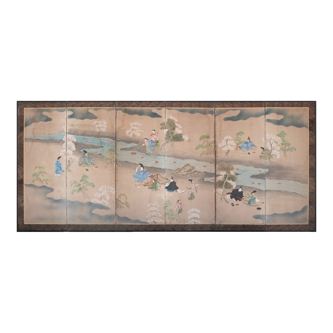 XL Edo Era Japanese 6-Panel Byobu Screen "Life of Samurai" by Mitsutaka Tosamori (1 of 18)