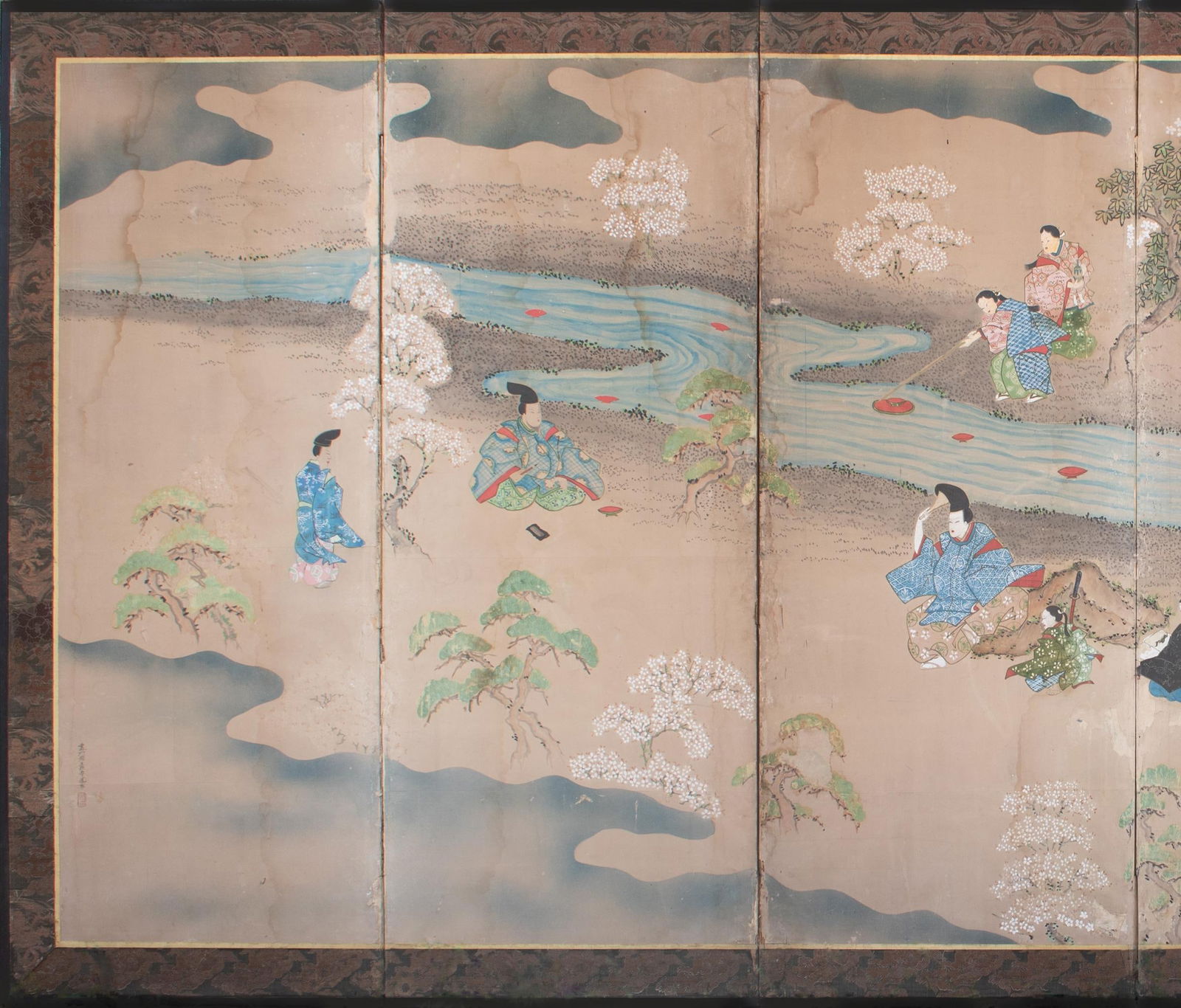 XL Edo Era Japanese 6-Panel Byobu Screen "Life of Samurai" by Mitsutaka Tosamori - 2