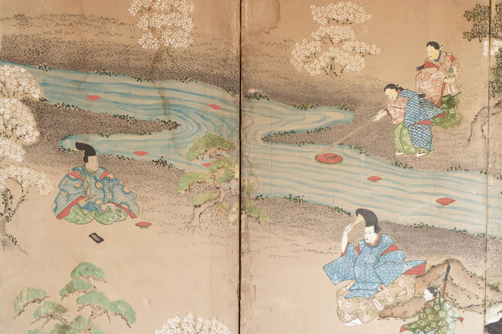 XL Edo Era Japanese 6-Panel Byobu Screen "Life of Samurai" by Mitsutaka Tosamori - 9