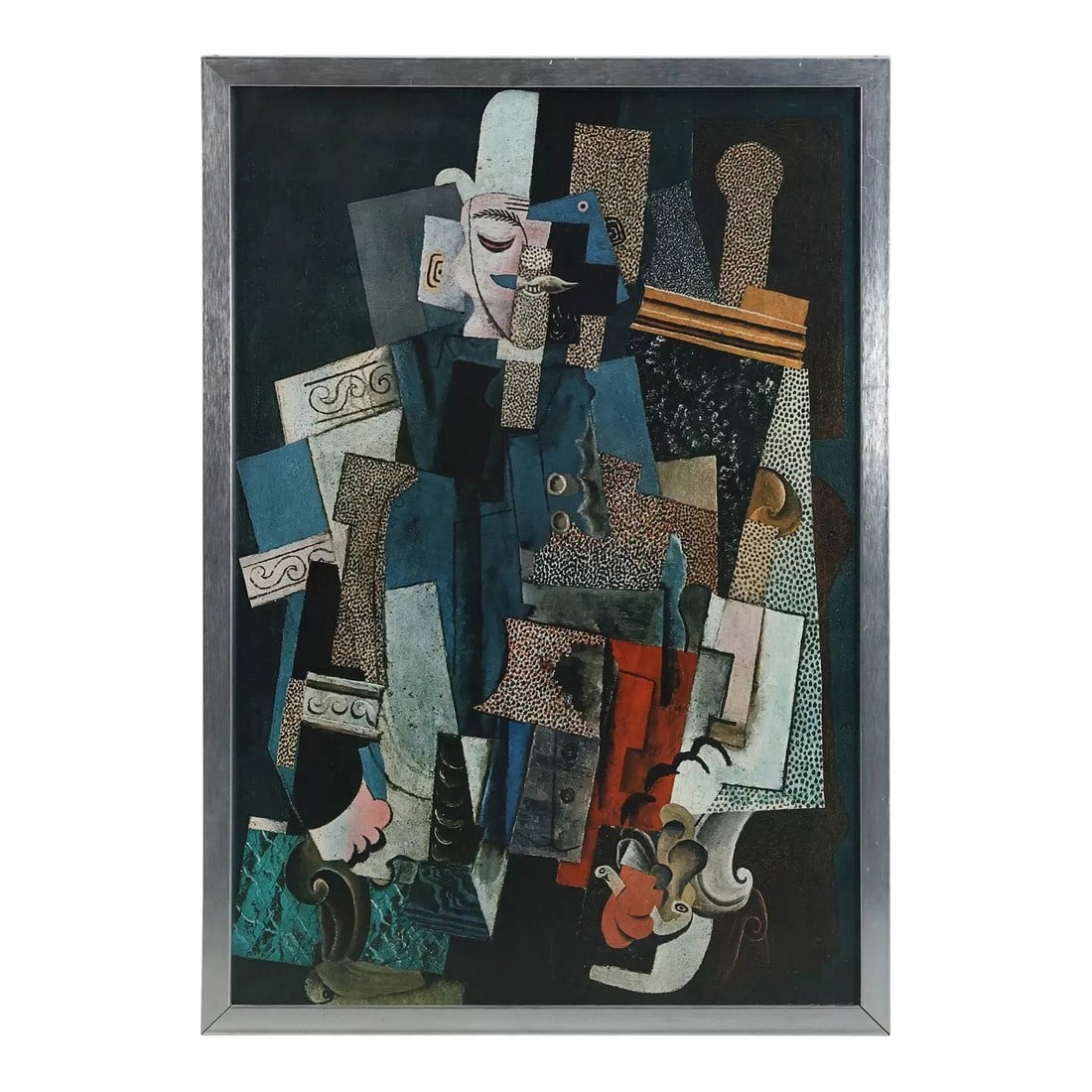 1960s After Picasso, Vintage Litho-Print 28 X 19 In. Modern Abstract Cubism "Man With Pipe" 1915, Fr: Pablo Picasso Title: Man with a Pipe Quiet humor and feeling of composure is the essence of this cubist masterpiece. The use of Pointillist-style dots, with their stippled effect and the inclusion