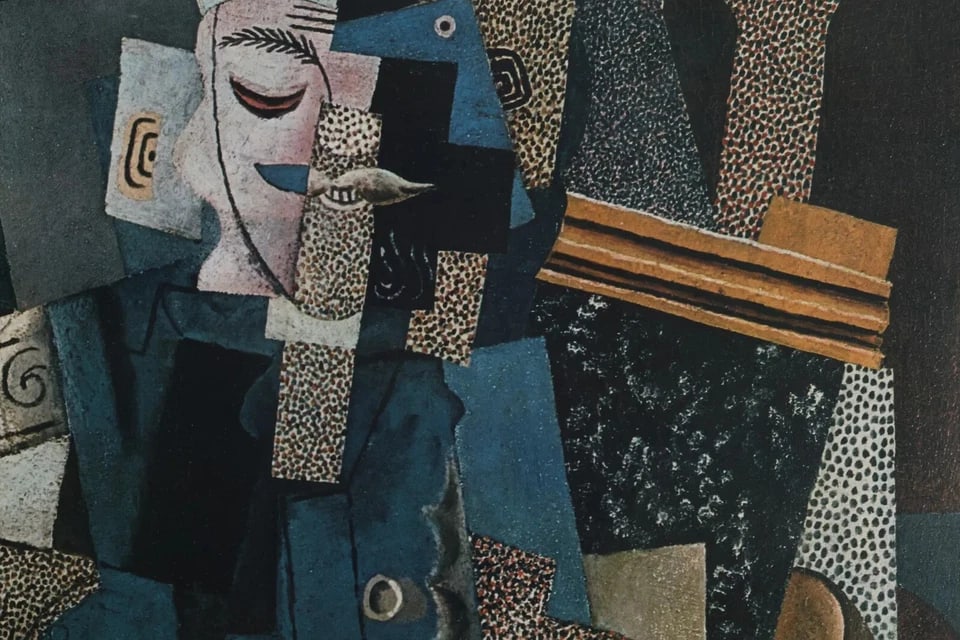 1960s After Picasso, Vintage Litho-Print 28 X 19 In. Modern Abstract Cubism "Man With Pipe" 1915, Fr - 3