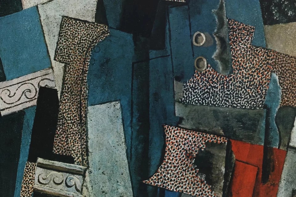 1960s After Picasso, Vintage Litho-Print 28 X 19 In. Modern Abstract Cubism "Man With Pipe" 1915, Fr - 4