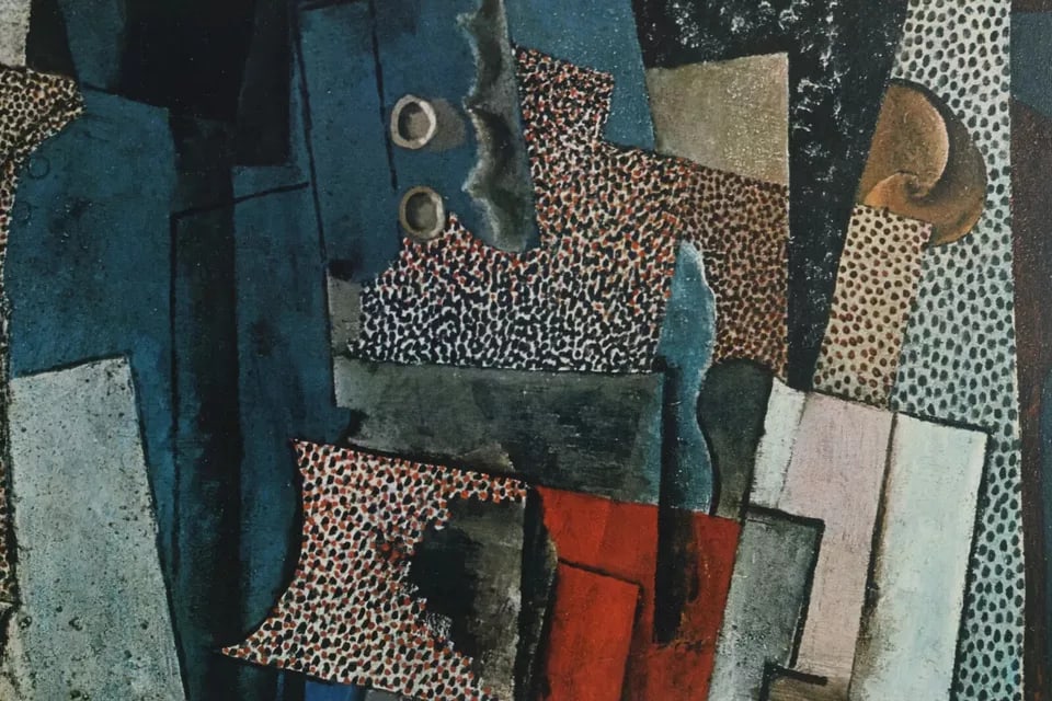 1960s After Picasso, Vintage Litho-Print 28 X 19 In. Modern Abstract Cubism "Man With Pipe" 1915, Fr - 7