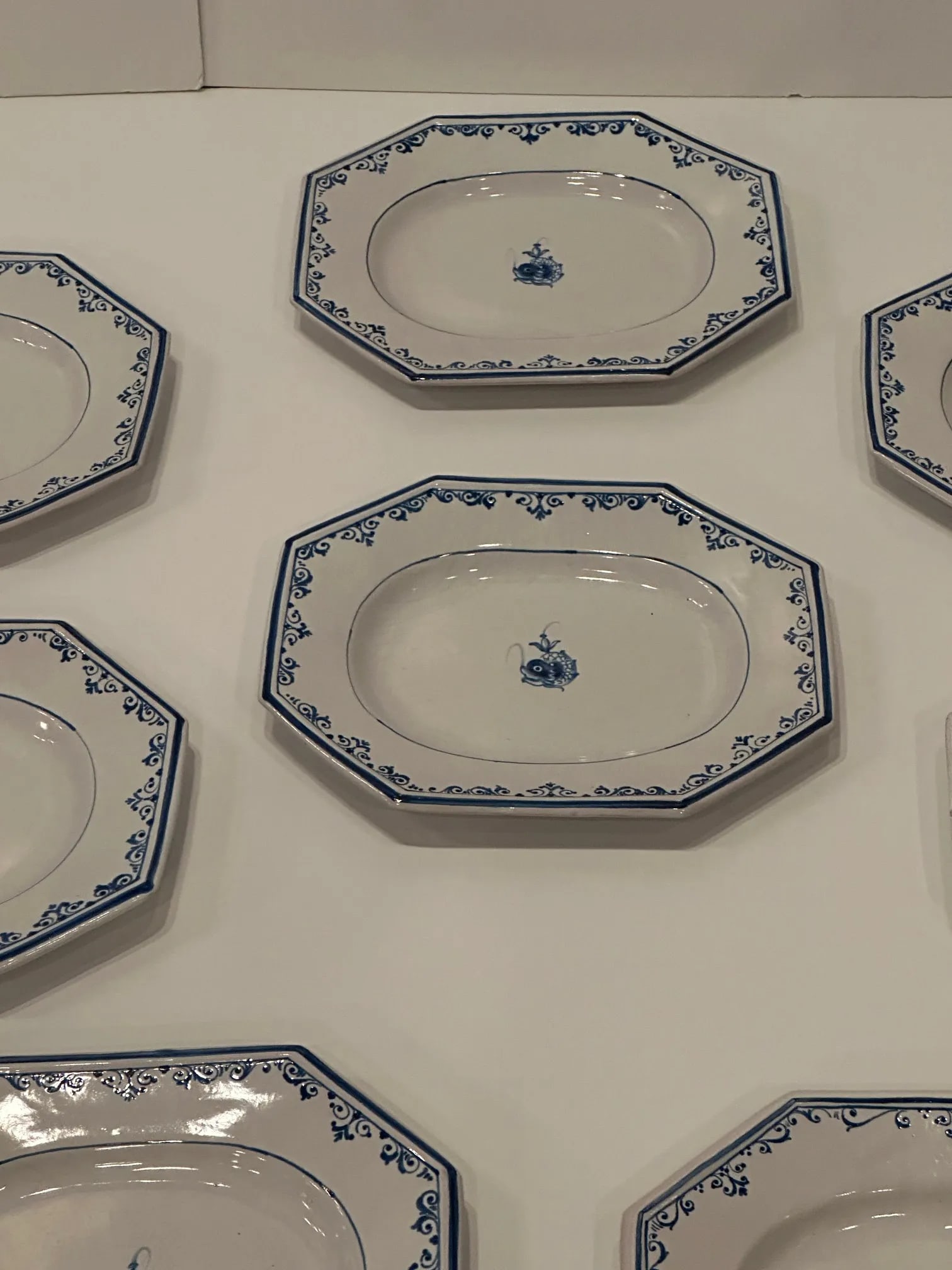 Italian Hand Painted Glazed Octagonal Pottery Plates by Gumps -Set of 8 - 2