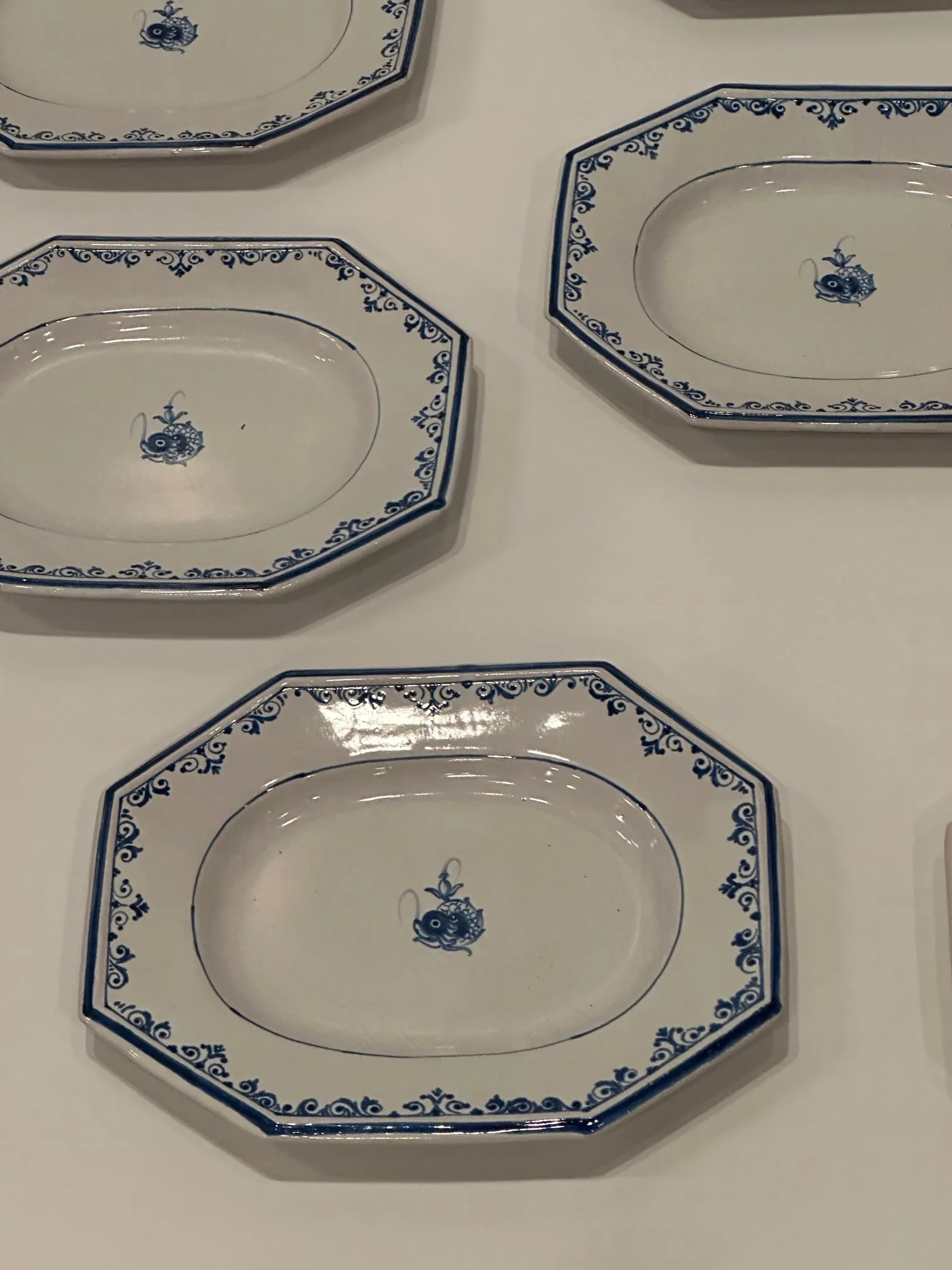 Italian Hand Painted Glazed Octagonal Pottery Plates by Gumps -Set of 8 - 3