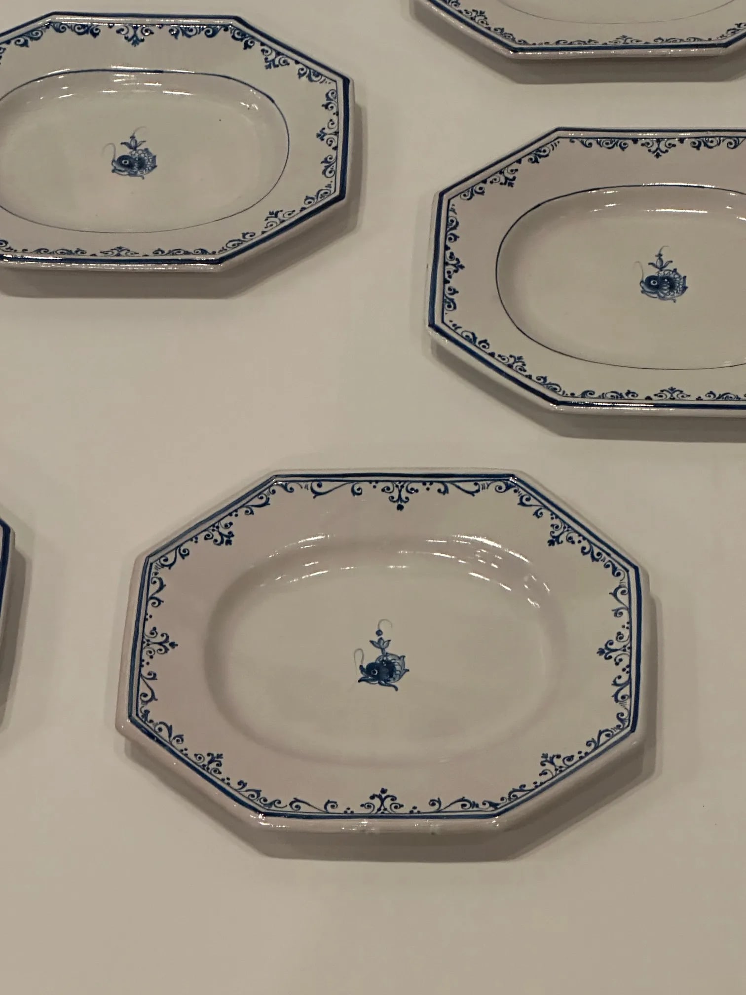 Italian Hand Painted Glazed Octagonal Pottery Plates by Gumps -Set of 8 - 4