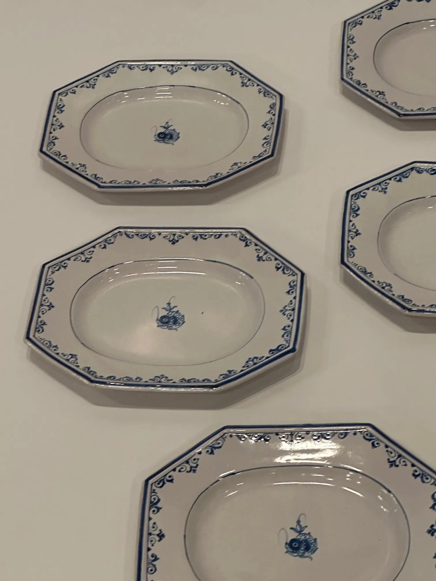 Italian Hand Painted Glazed Octagonal Pottery Plates by Gumps -Set of 8 - 5