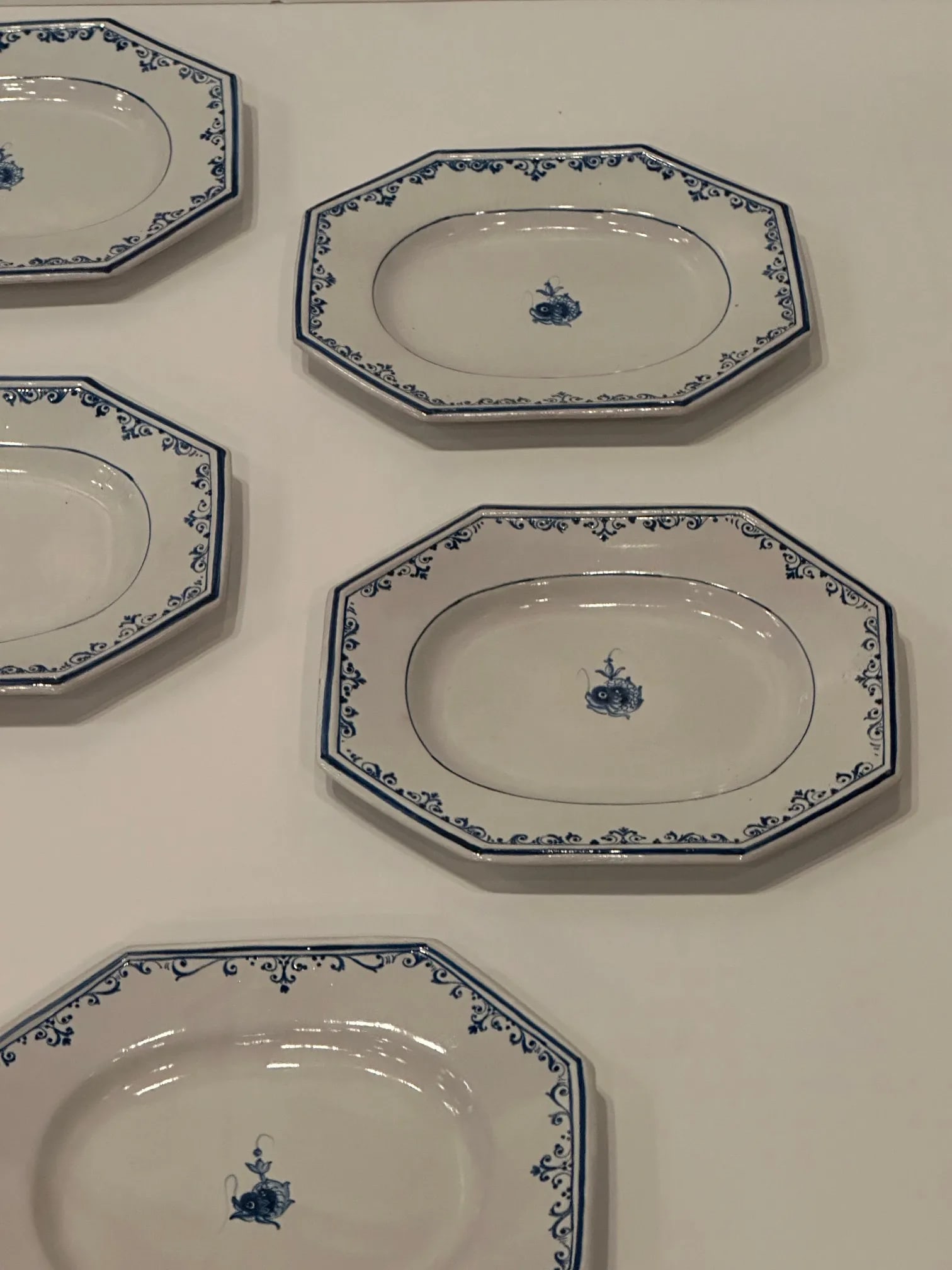 Italian Hand Painted Glazed Octagonal Pottery Plates by Gumps -Set of 8 - 6