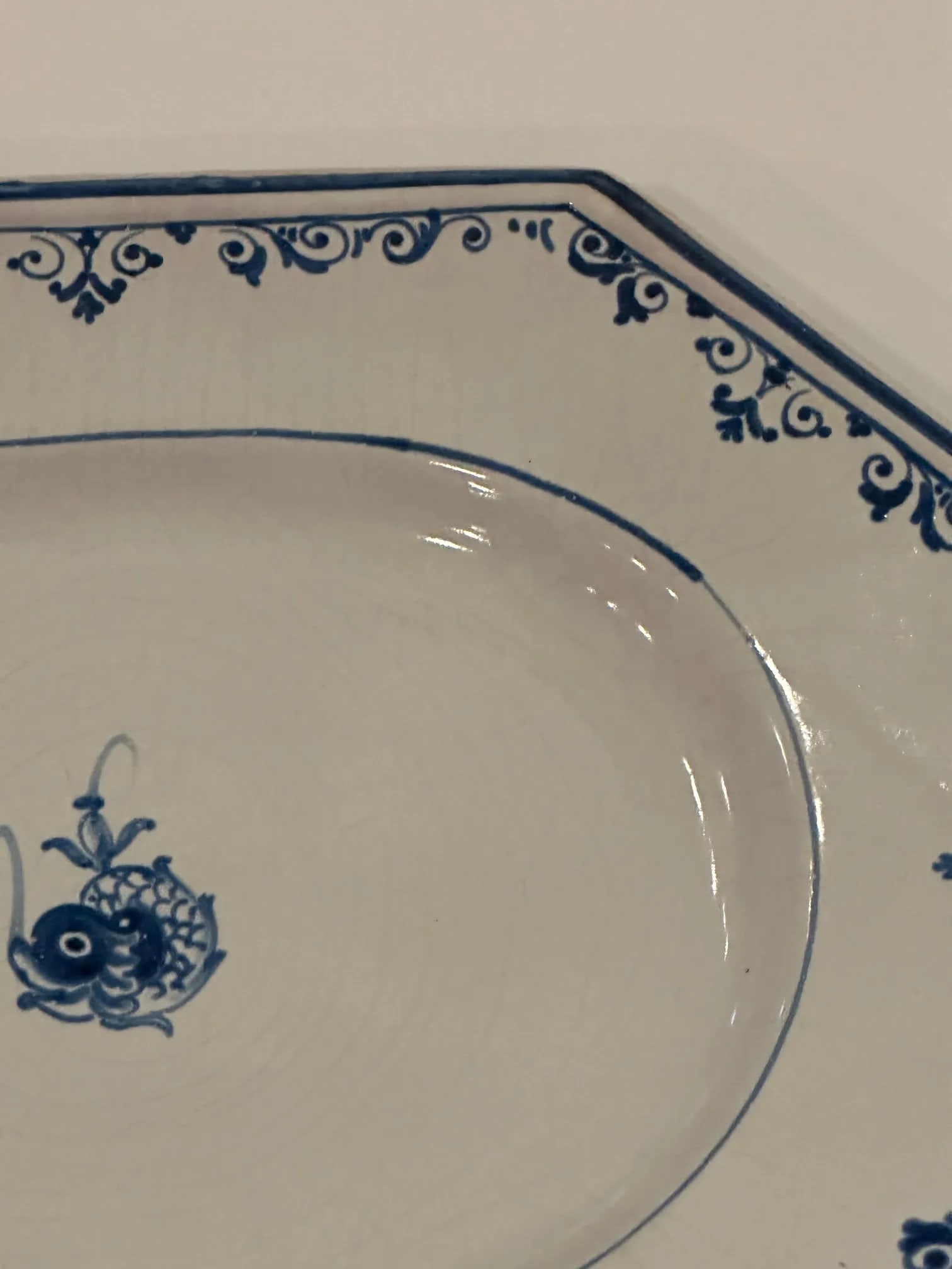 Italian Hand Painted Glazed Octagonal Pottery Plates by Gumps -Set of 8 - 8