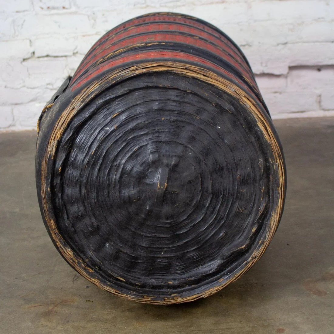 19th Century Antique Asian Red & Black Lacquer 4 Tier Woven Grass Stackable Chinese Wedding Basket - 14
