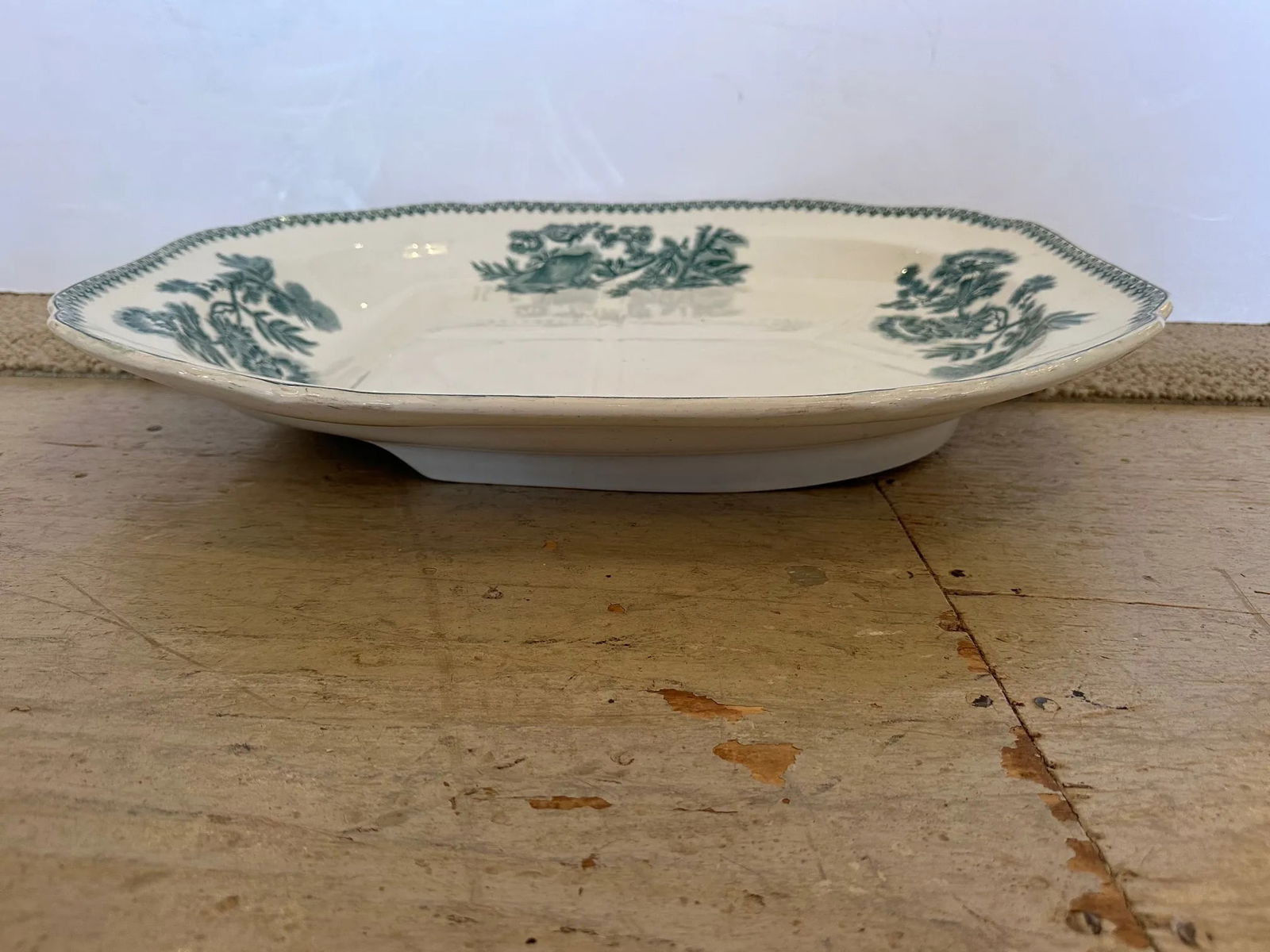 Large Green and White Spode Antique English Meat Platter - 2