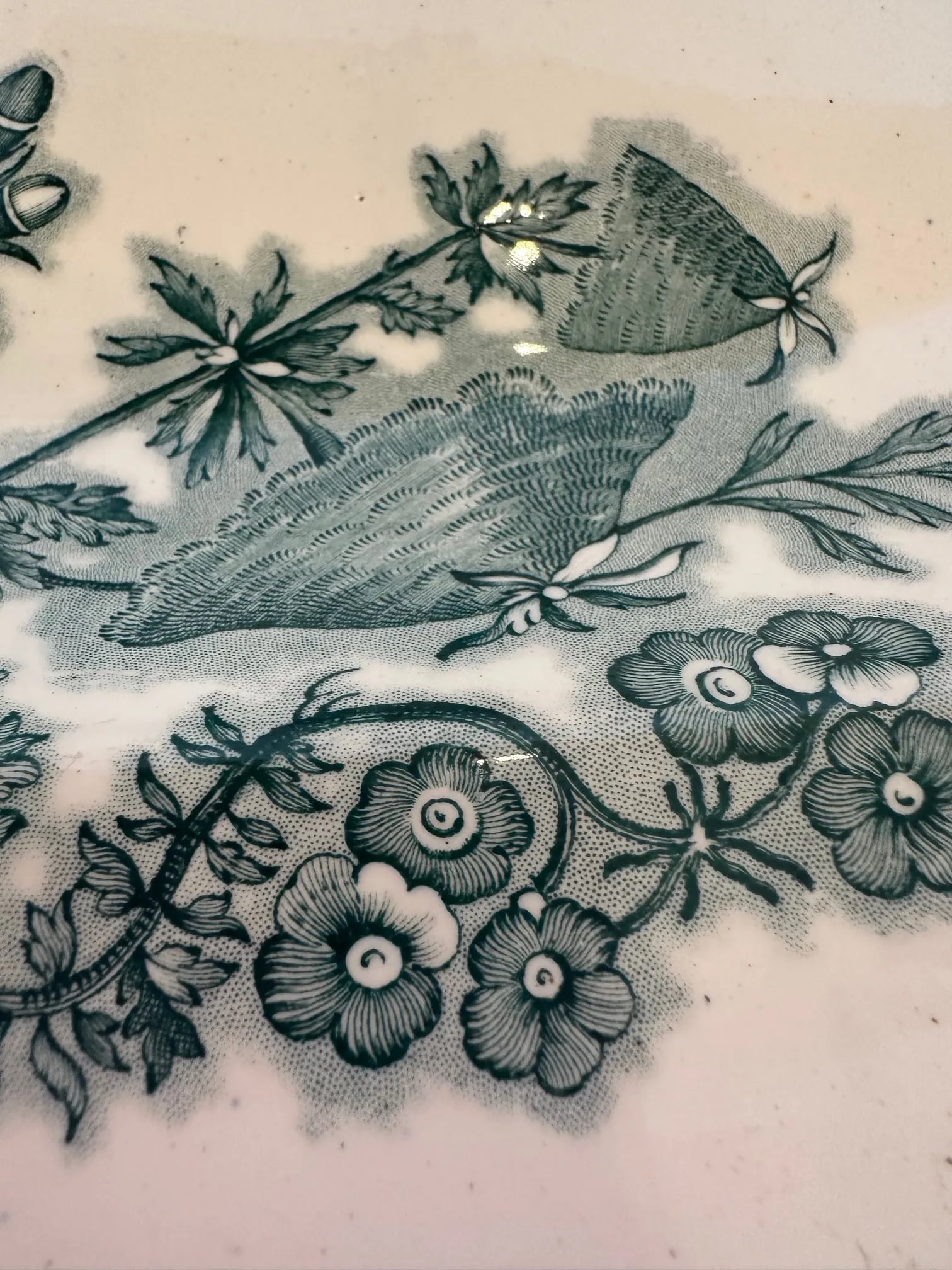 Large Green and White Spode Antique English Meat Platter - 4