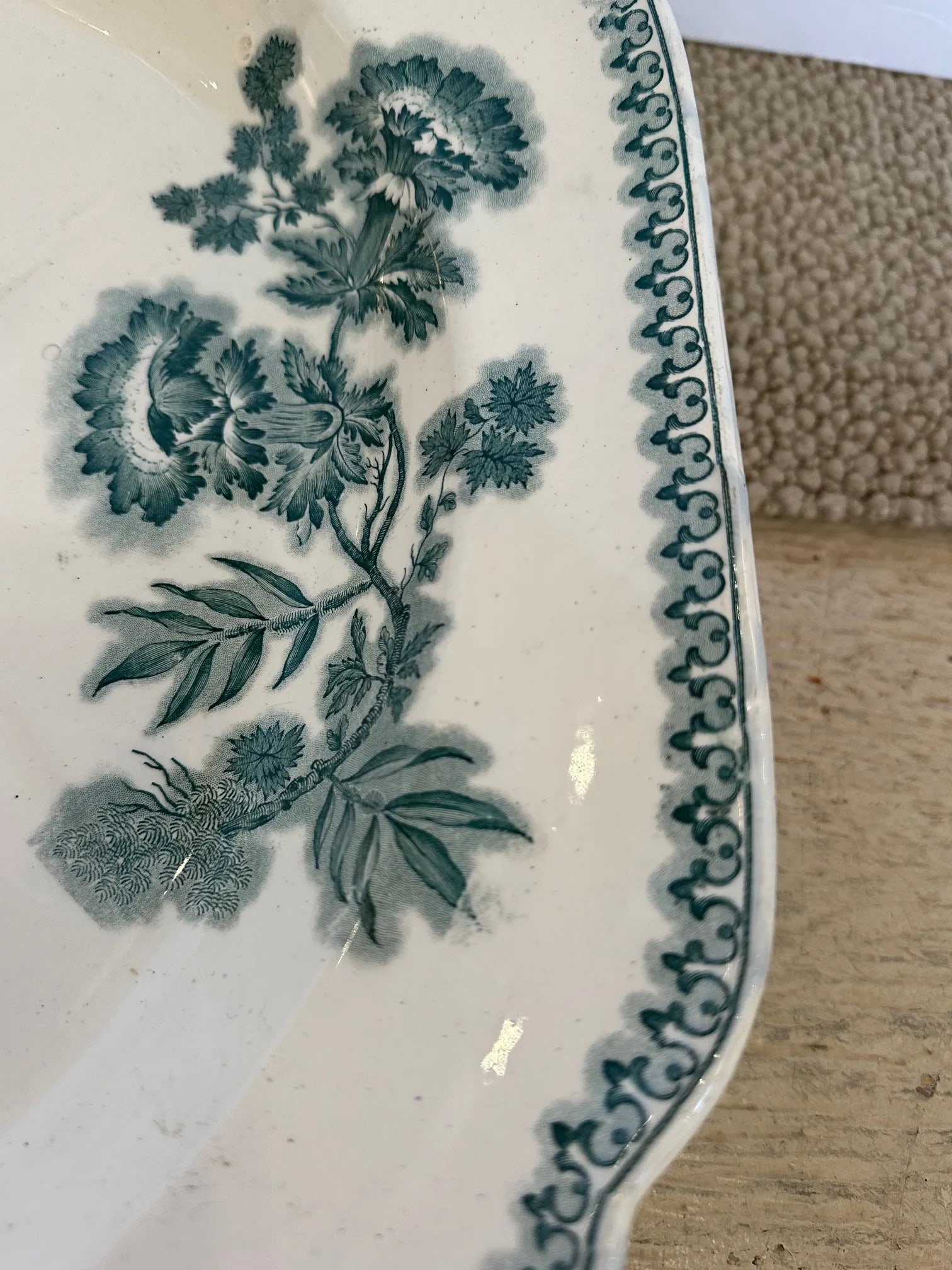 Large Green and White Spode Antique English Meat Platter - 7