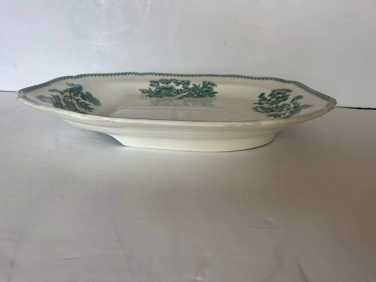 Large Green and White Spode Antique English Meat Platter - 9
