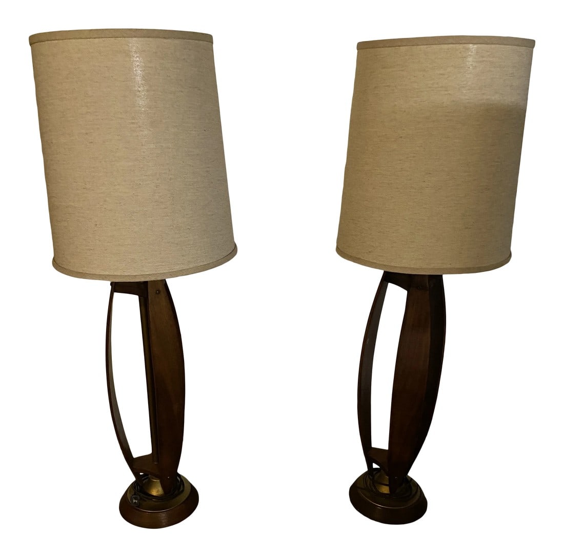 Mid Century Danish Teak Lamps with Shades - a Pair: Tall Mid Century Danish Table Lamps that measures 40.5 inches Tall to the top of the Shade . Condition: Alterations: Original Condition Unaltered Imperfections: Some Imperfections Condition Notes: