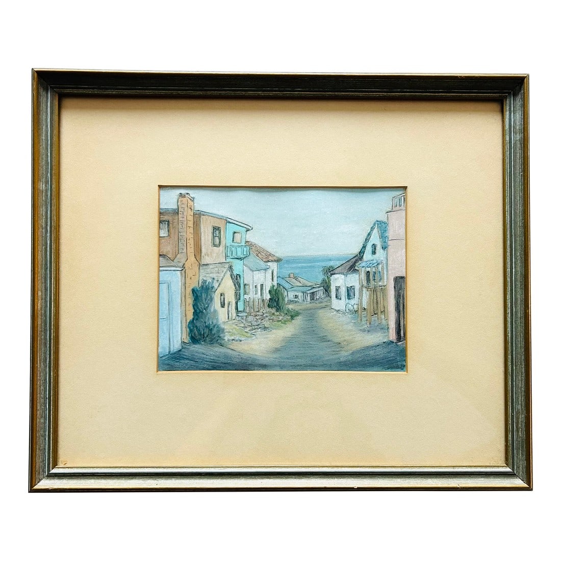 Alley Charm Original 1954 Oil Pastel by Artist Flo, Laguna Beach California Coastal Art: Alley Charm – Original 1954 Oil Pastel by Artist Flo, Laguna Beach California Coastal Art This original vintage oil pastel, titled "Alley Charm" and signed by artist Flo, was created in 1954