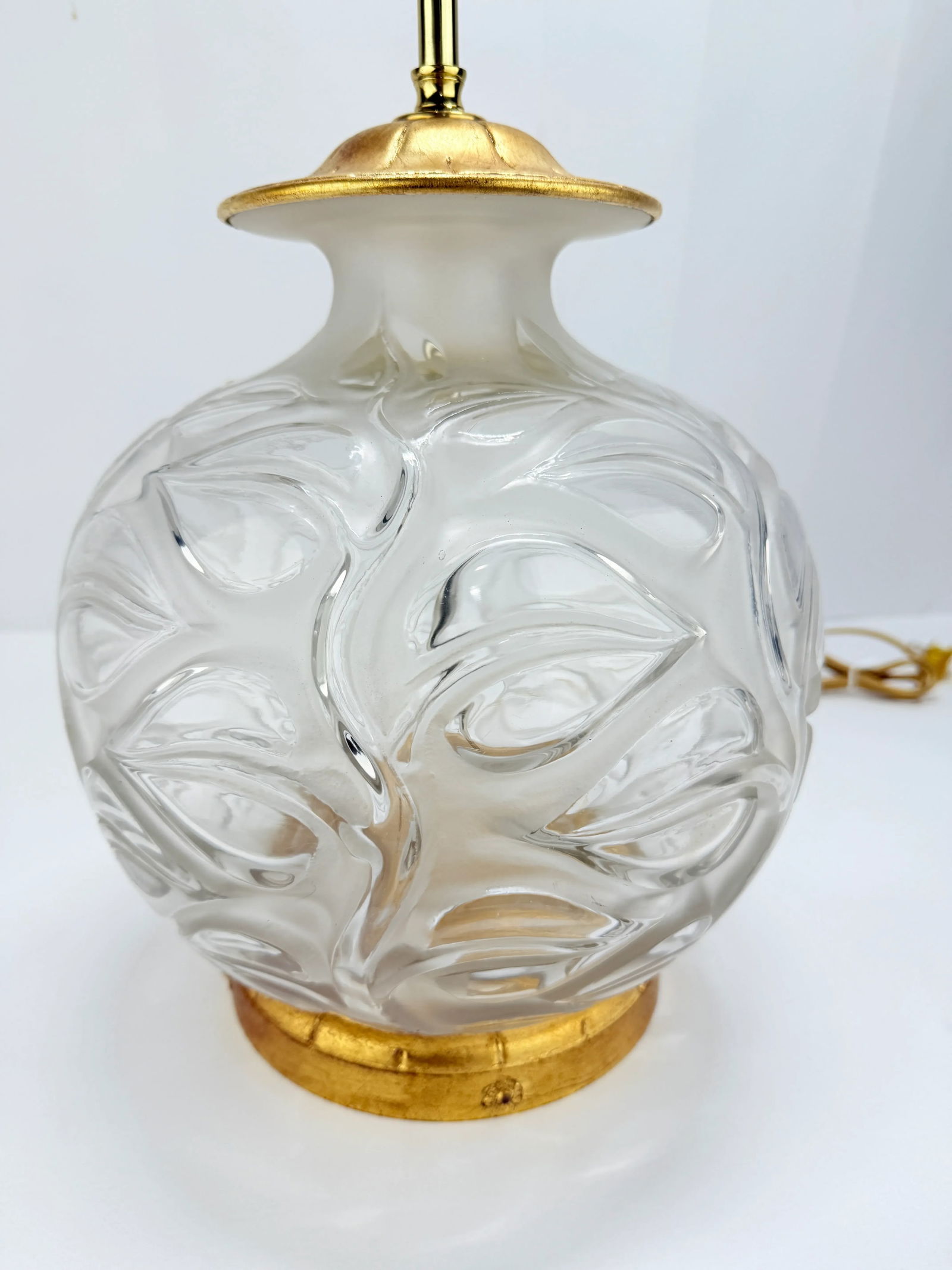 Rene Lalique "Sophora" Frosted and Clear Glass Table Lamp With Gilt Mounts C 1930 - 3