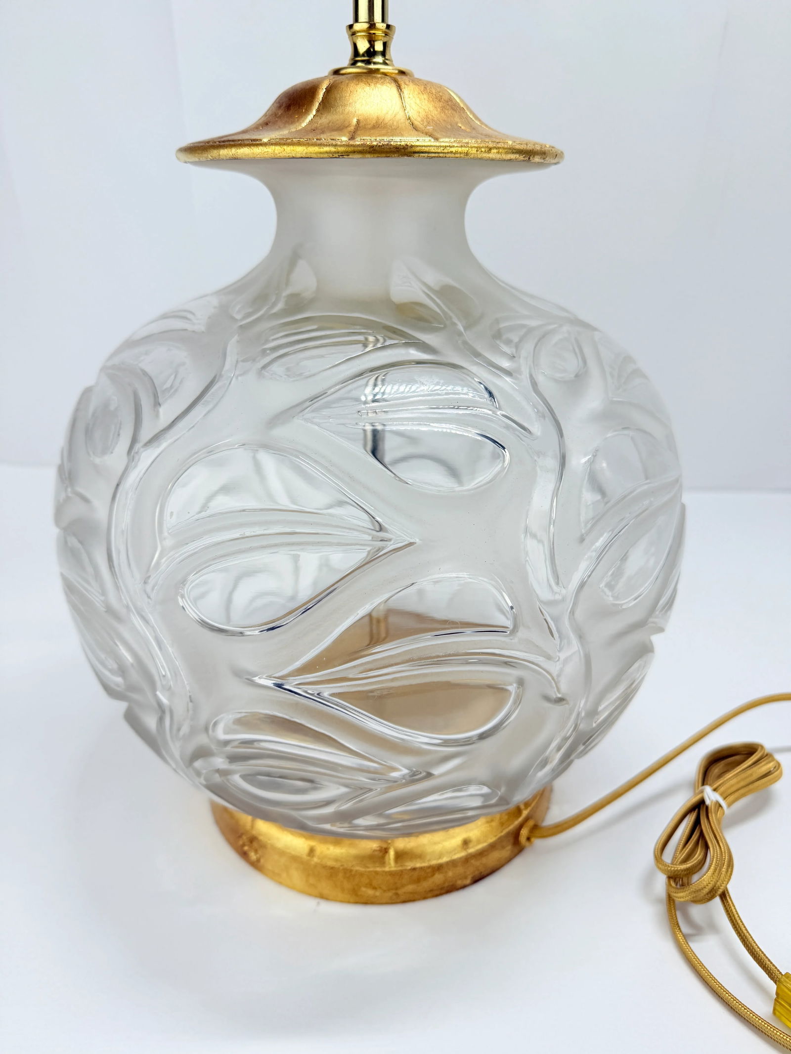 Rene Lalique "Sophora" Frosted and Clear Glass Table Lamp With Gilt Mounts C 1930 - 6