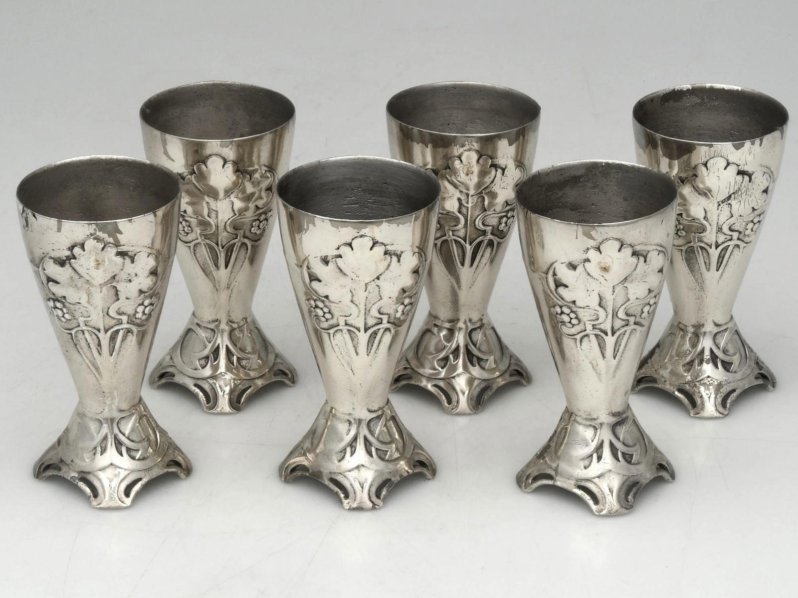 Circa 1900 WMF Art Nouveau Silverplate Liqueur Service With Tray – Jugendstil Claret Jug & 6 - 12