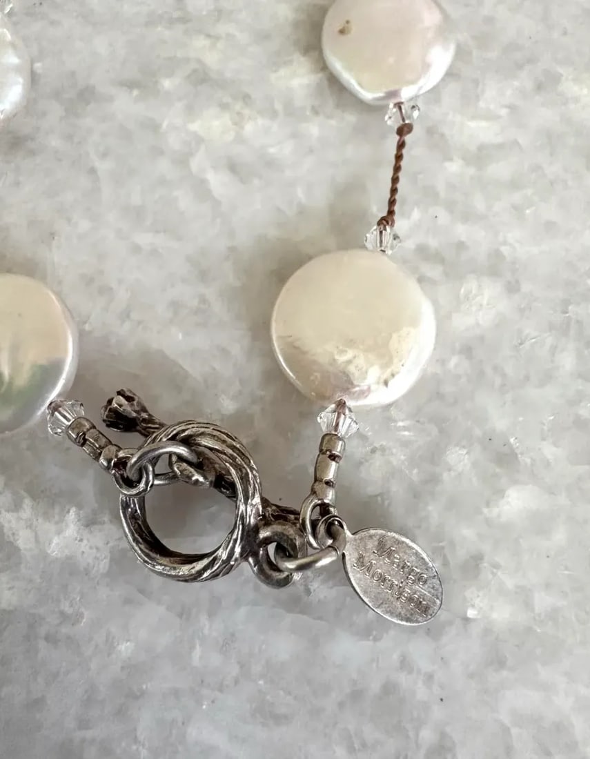 Vintage Margo Morrison Beaded Necklace Made From Freshwater Pearls and Swarovski Crystal on Sterling - 3