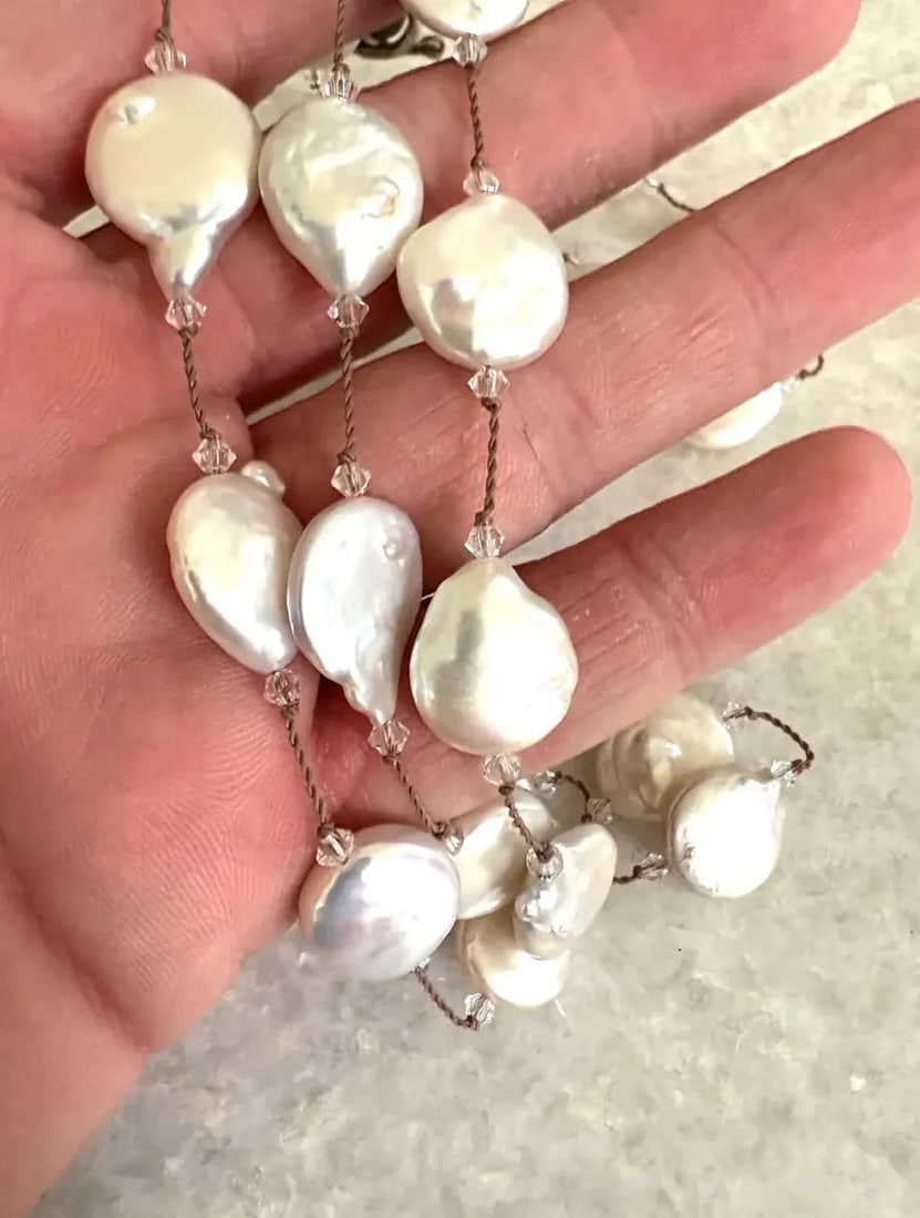 Vintage Margo Morrison Beaded Necklace Made From Freshwater Pearls and Swarovski Crystal on Sterling - 5