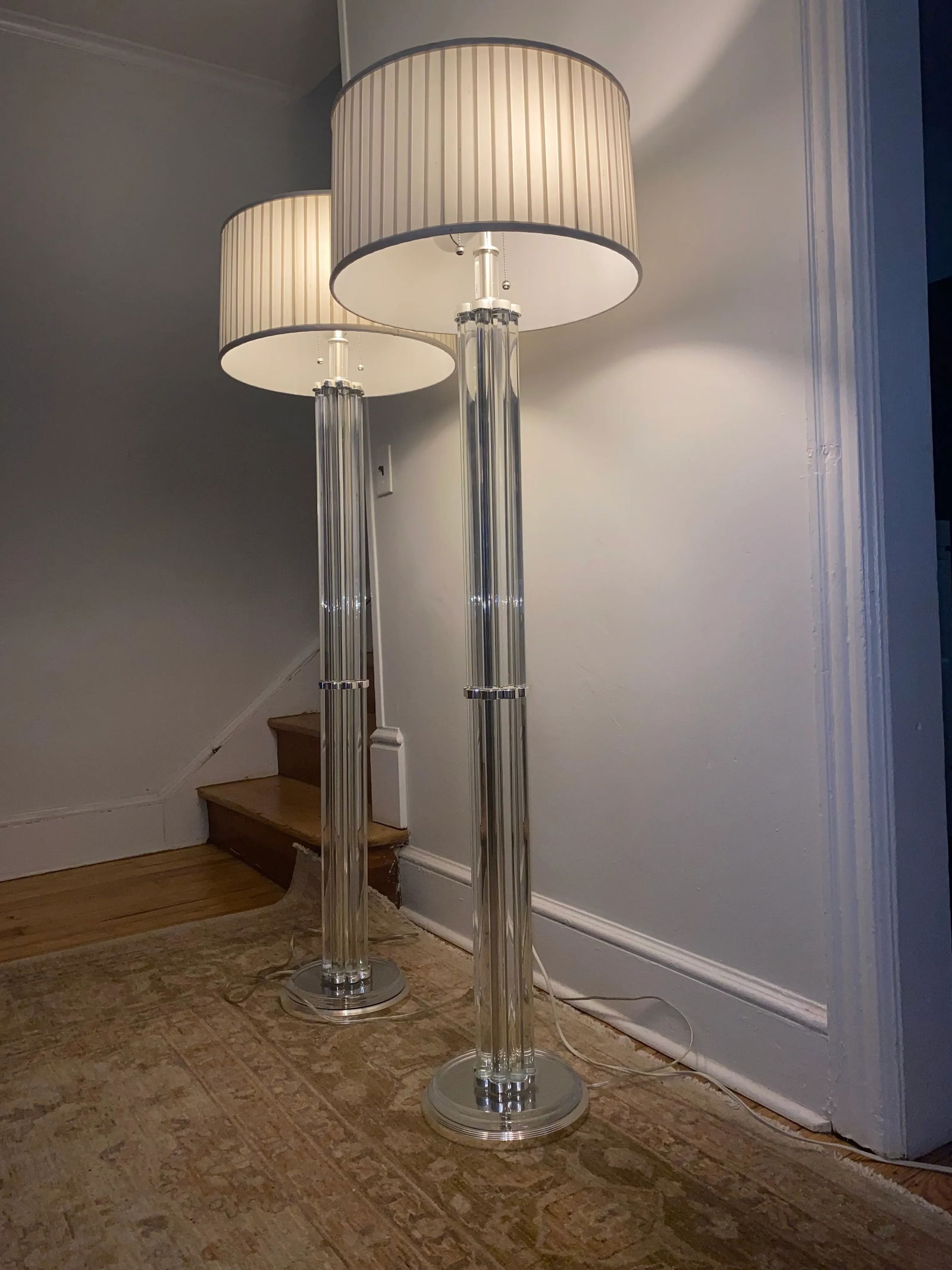 Heavy Pair of Hollywood Regency Crystal and Silver Metal Floor Lamps -a Pair - 10