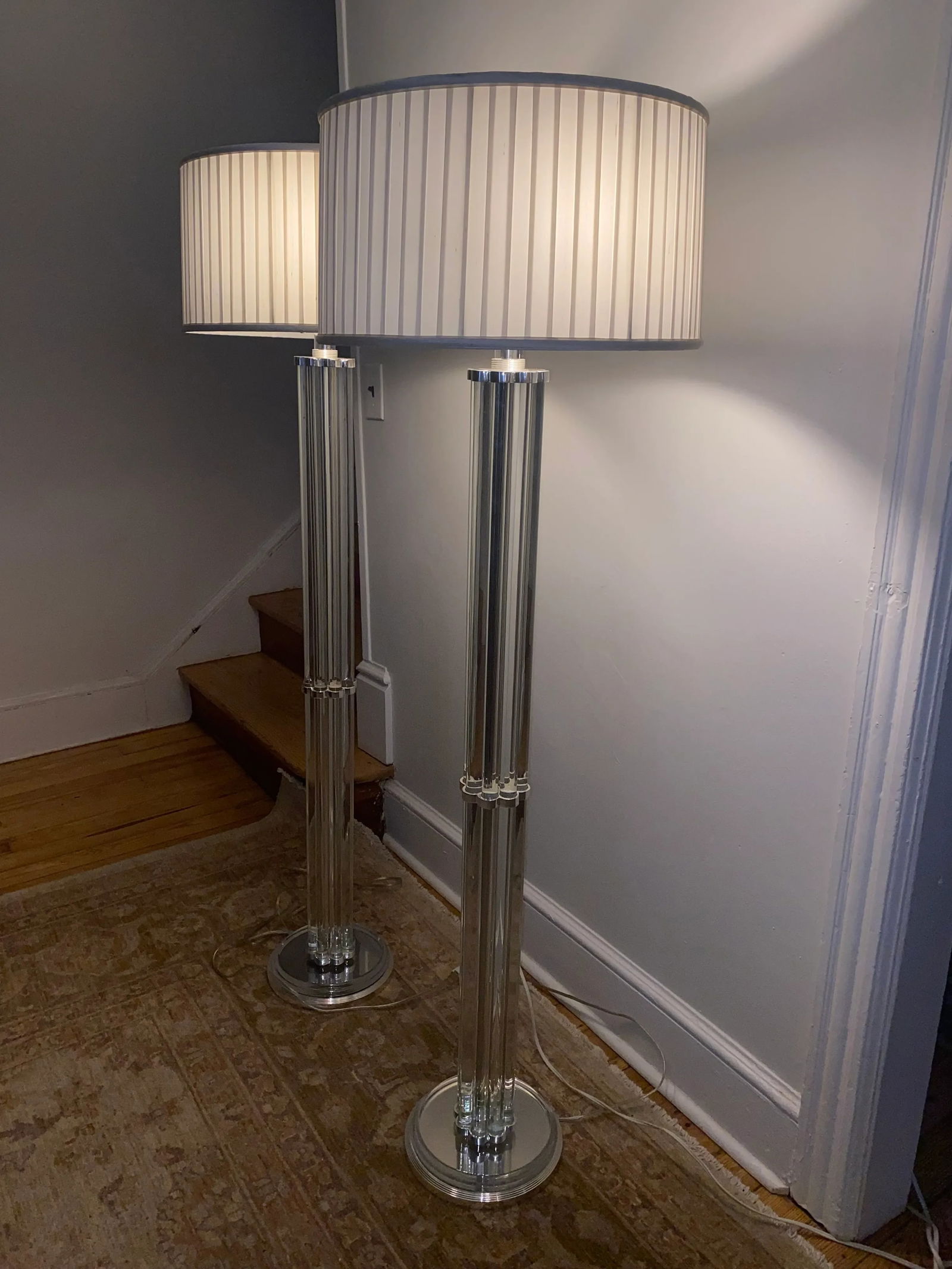 Heavy Pair of Hollywood Regency Crystal and Silver Metal Floor Lamps -a Pair - 11
