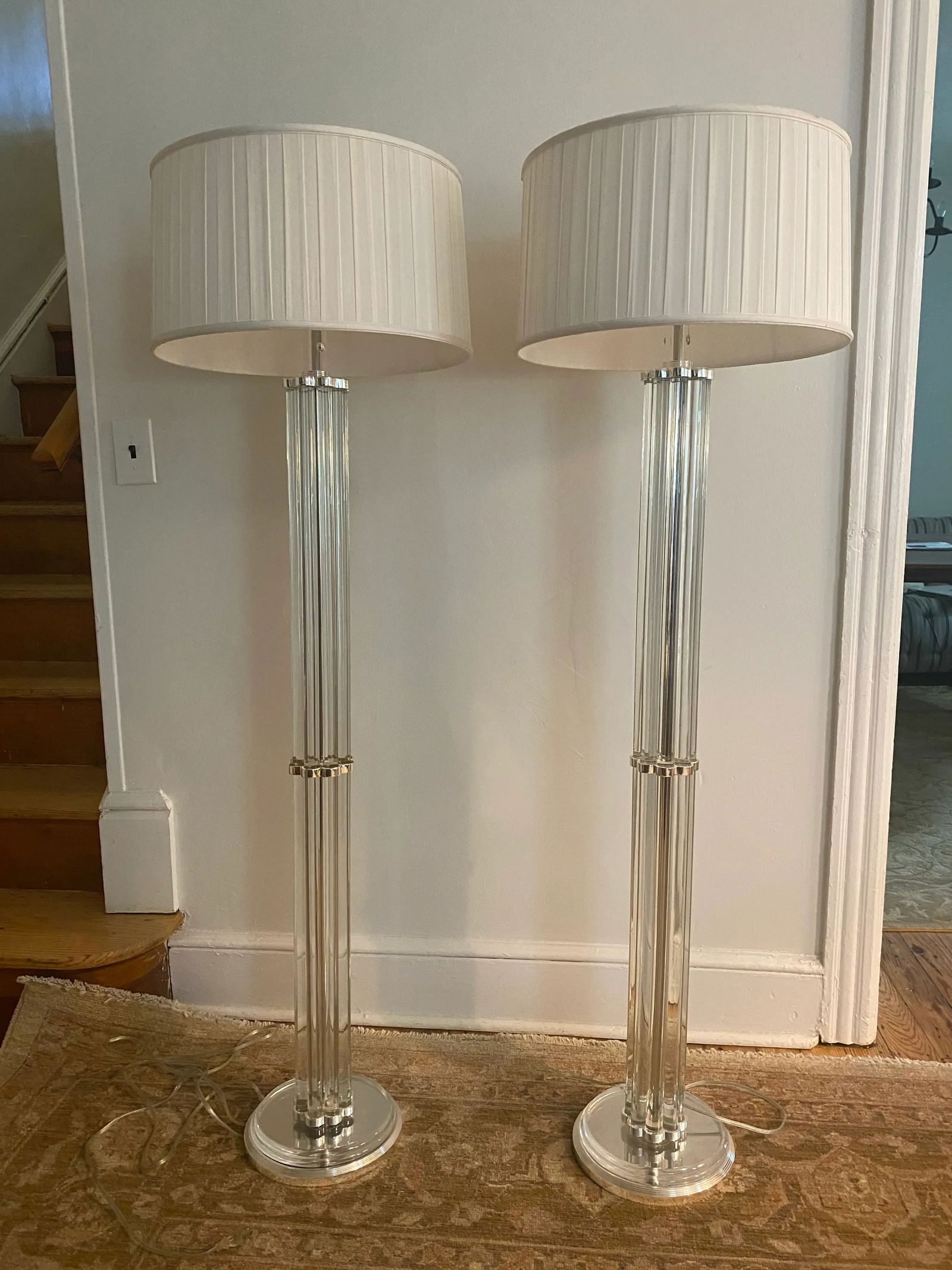 Heavy Pair of Hollywood Regency Crystal and Silver Metal Floor Lamps -a Pair - 12