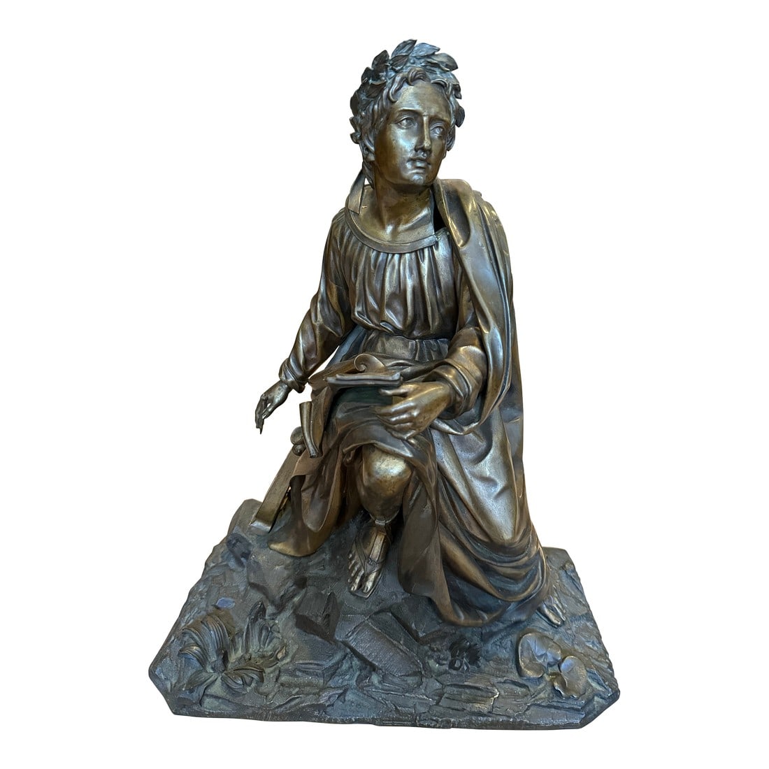 Large Antique French Orpheus Bronze Attributed to Jf Theodore Gechter: The bronze sculpture "Orpheus," attributed to Jean-FranÃ§ois Théodore Gechter, is a notable work from the 19th century. Gechter, a French sculptor born in 1805, was known for his
