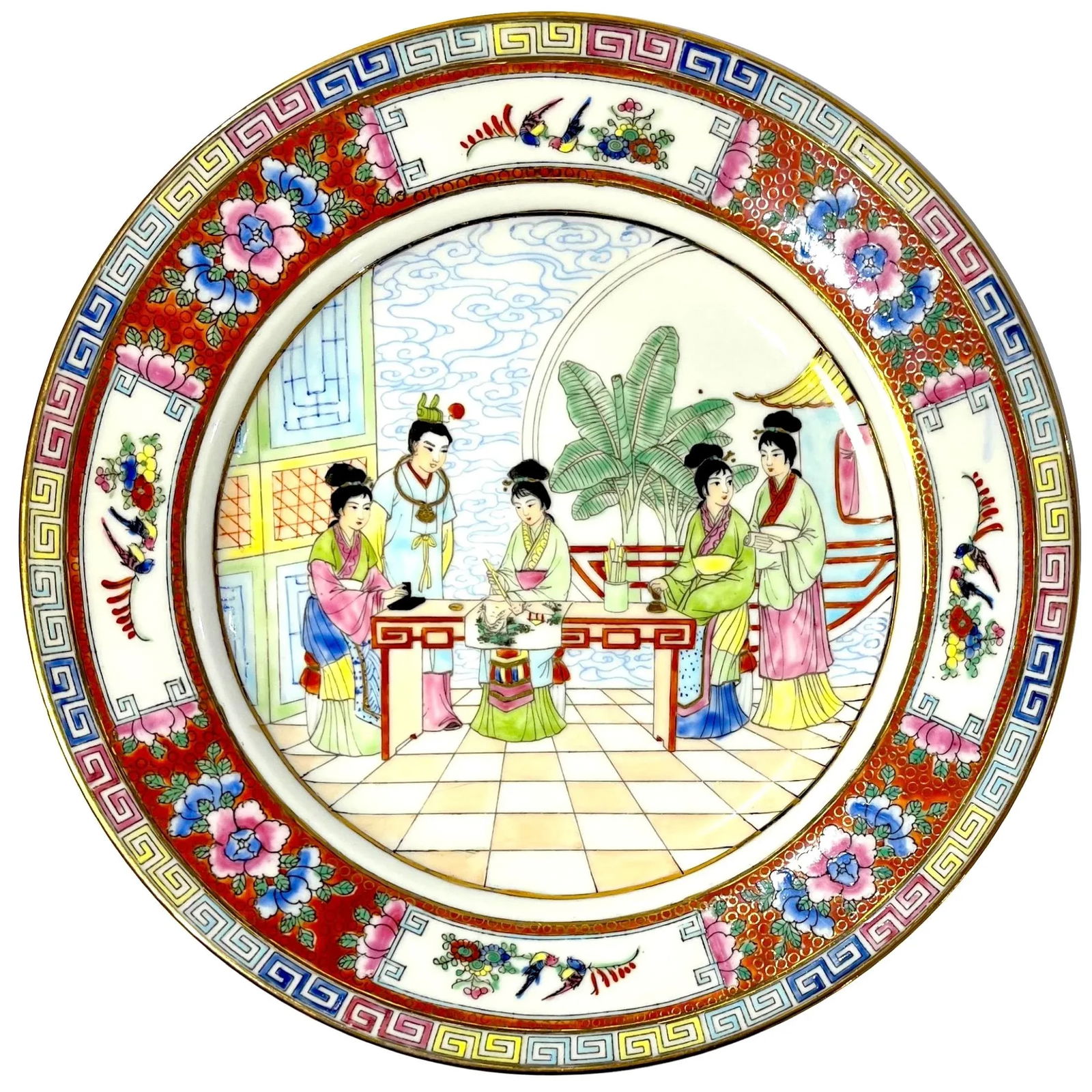 Vintage Famille Rose Mandarin Chinoiserie Porcelain Dinnerware Service for 12 - Set of 82 pcs - 2