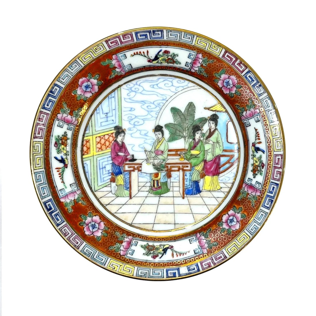 Vintage Famille Rose Mandarin Chinoiserie Porcelain Dinnerware Service for 12 - Set of 82 pcs - 8