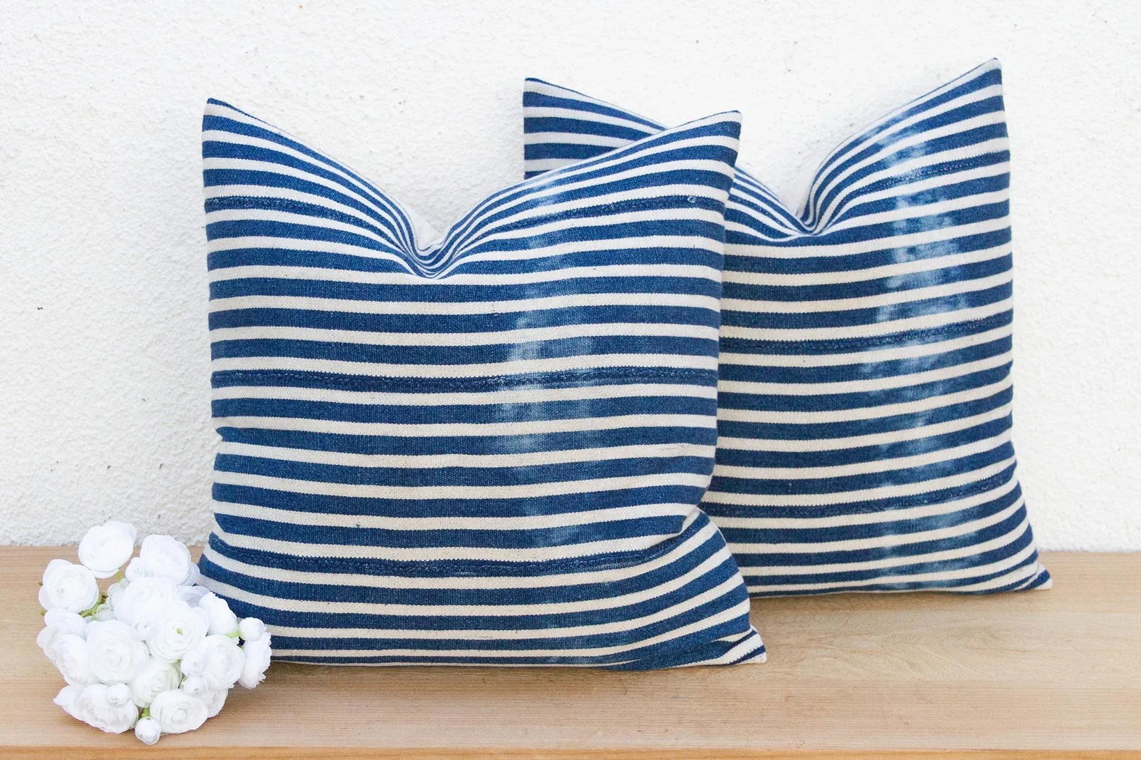 Coastal Stripe, Pair of Vintage Indigo Striped Pillows - 2
