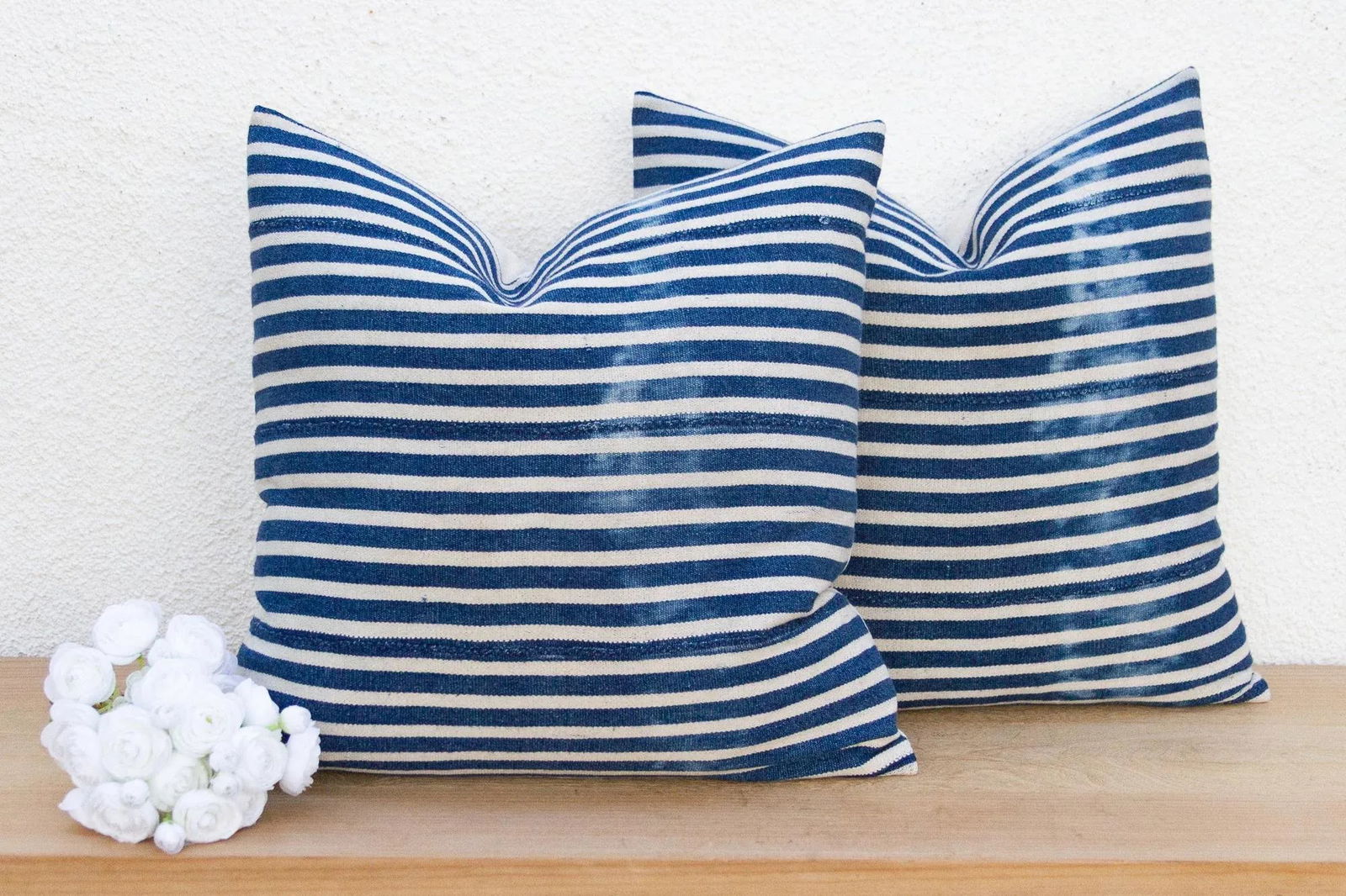 Coastal Stripe, Pair of Vintage Indigo Striped Pillows - 8