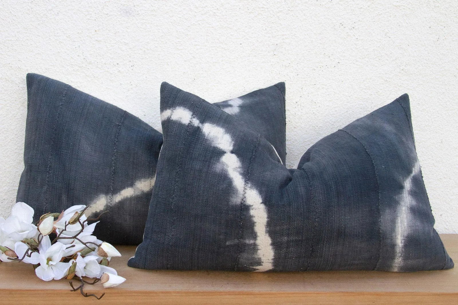 Shibori Cloud, Vintage Stone Indigo Lumbar Pillows - 2
