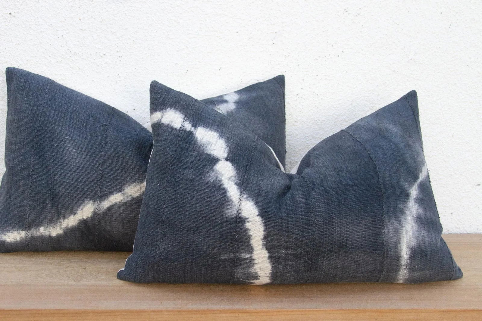 Shibori Cloud, Vintage Stone Indigo Lumbar Pillows - 3