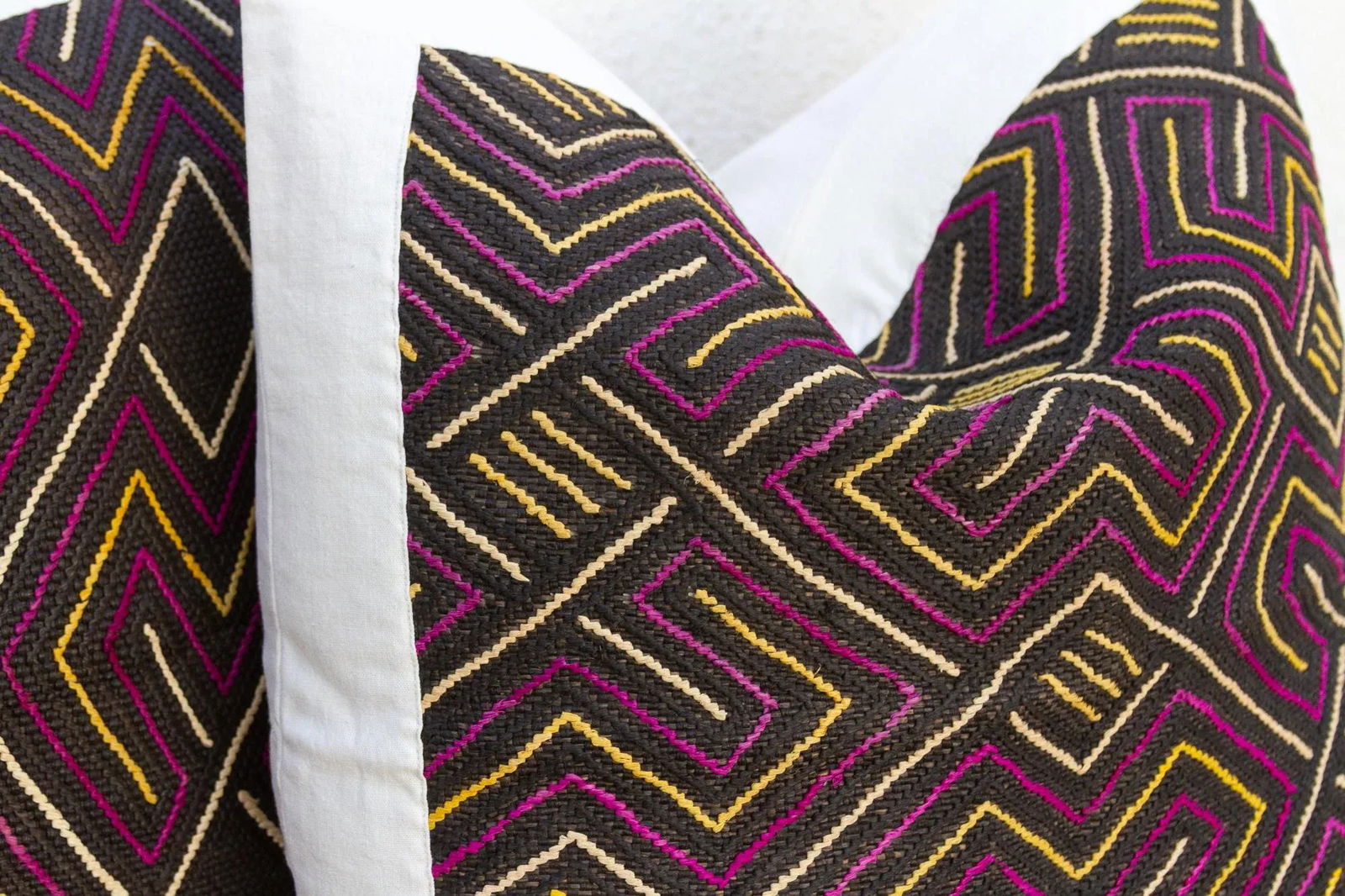 Ancestral Maze, Pair of Large African Kuba Cloth Pillows - 3