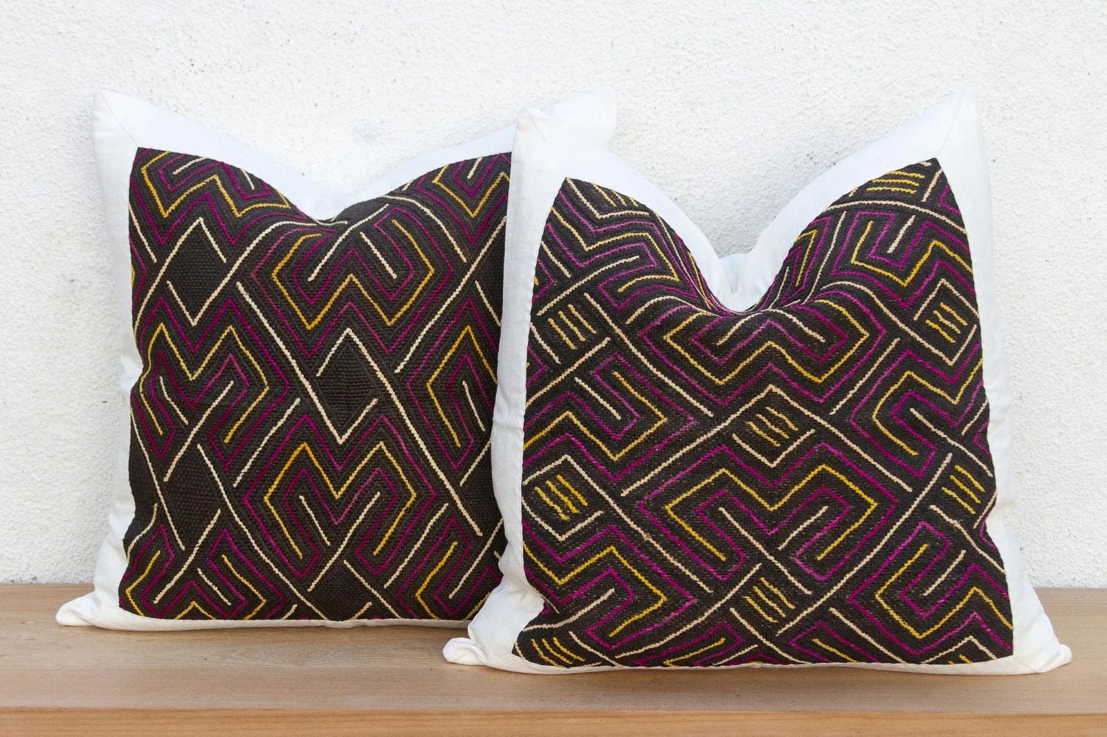 Ancestral Maze, Pair of Large African Kuba Cloth Pillows - 5
