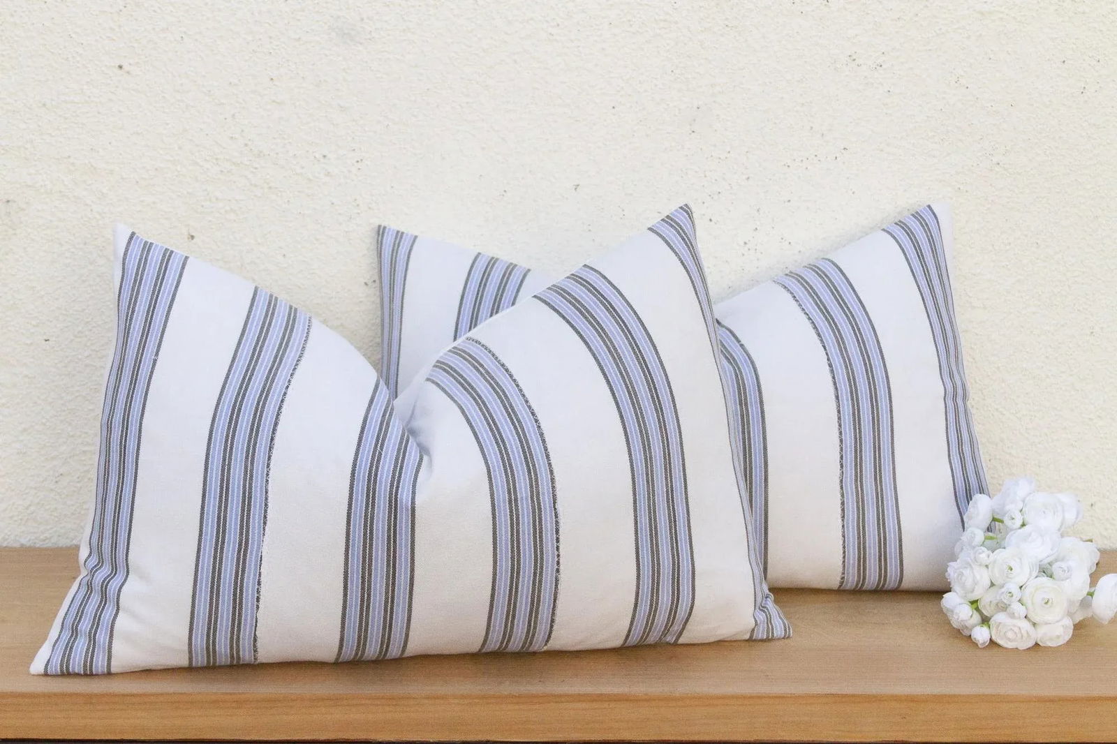 Vintage French Farmhouse Stripe Lumbar Pillows, a Pair - 2