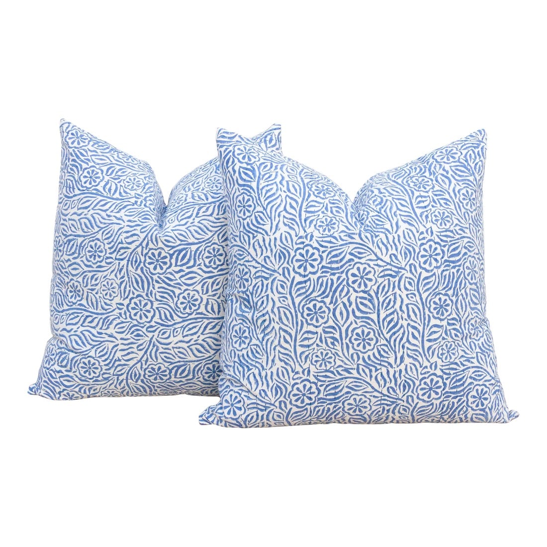 Jodhpur Garden, Blue & White Floral Block Print Pillows, Pair (1 of 8)