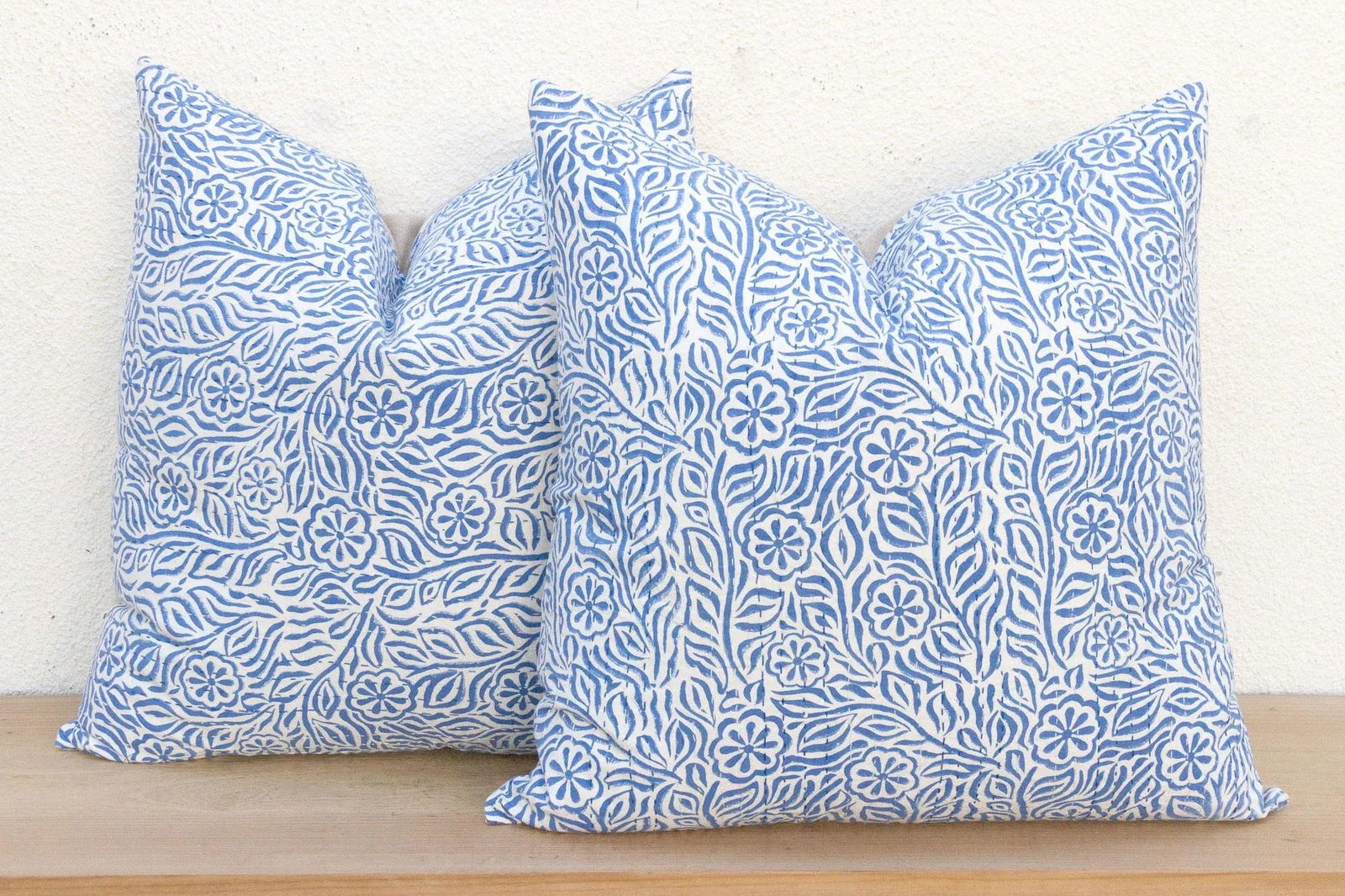 Jodhpur Garden, Blue & White Floral Block Print Pillows, Pair - 3