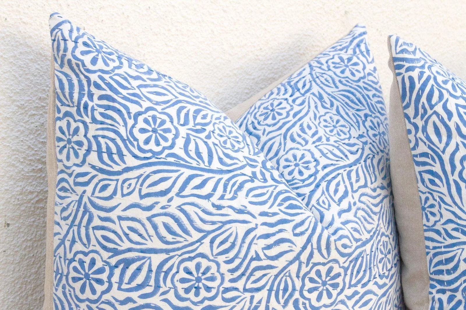 Jodhpur Garden, Blue & White Floral Block Print Pillows, Pair - 4