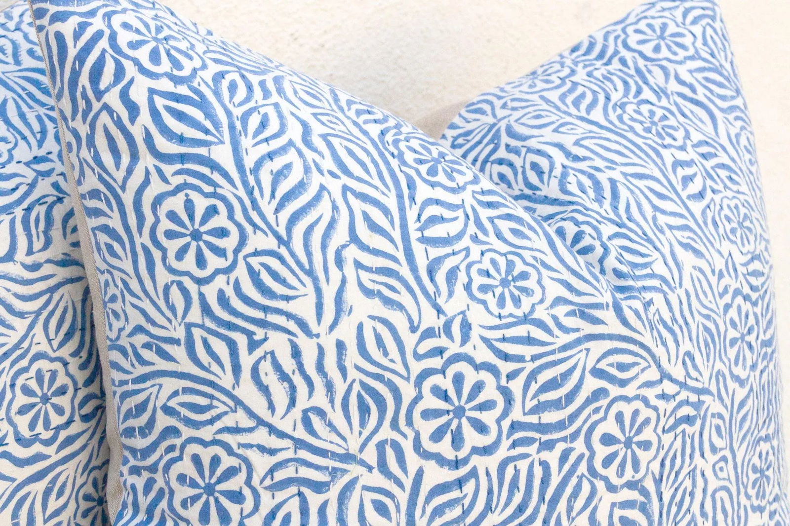 Jodhpur Garden, Blue & White Floral Block Print Pillows, Pair - 5