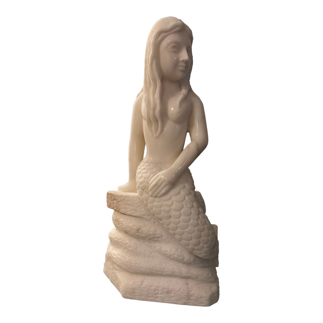 Mermaid Statue 18" White Marble Sculpture Handmade Home/Porch Decor 1970s: Mermaid Statue 18" White Marble Sculpture Handmade Home/Porch Decor 1970s Excellent condition no damages This 18" white marble mermaid statue is a handmade sculpture from the 1970s, making it a