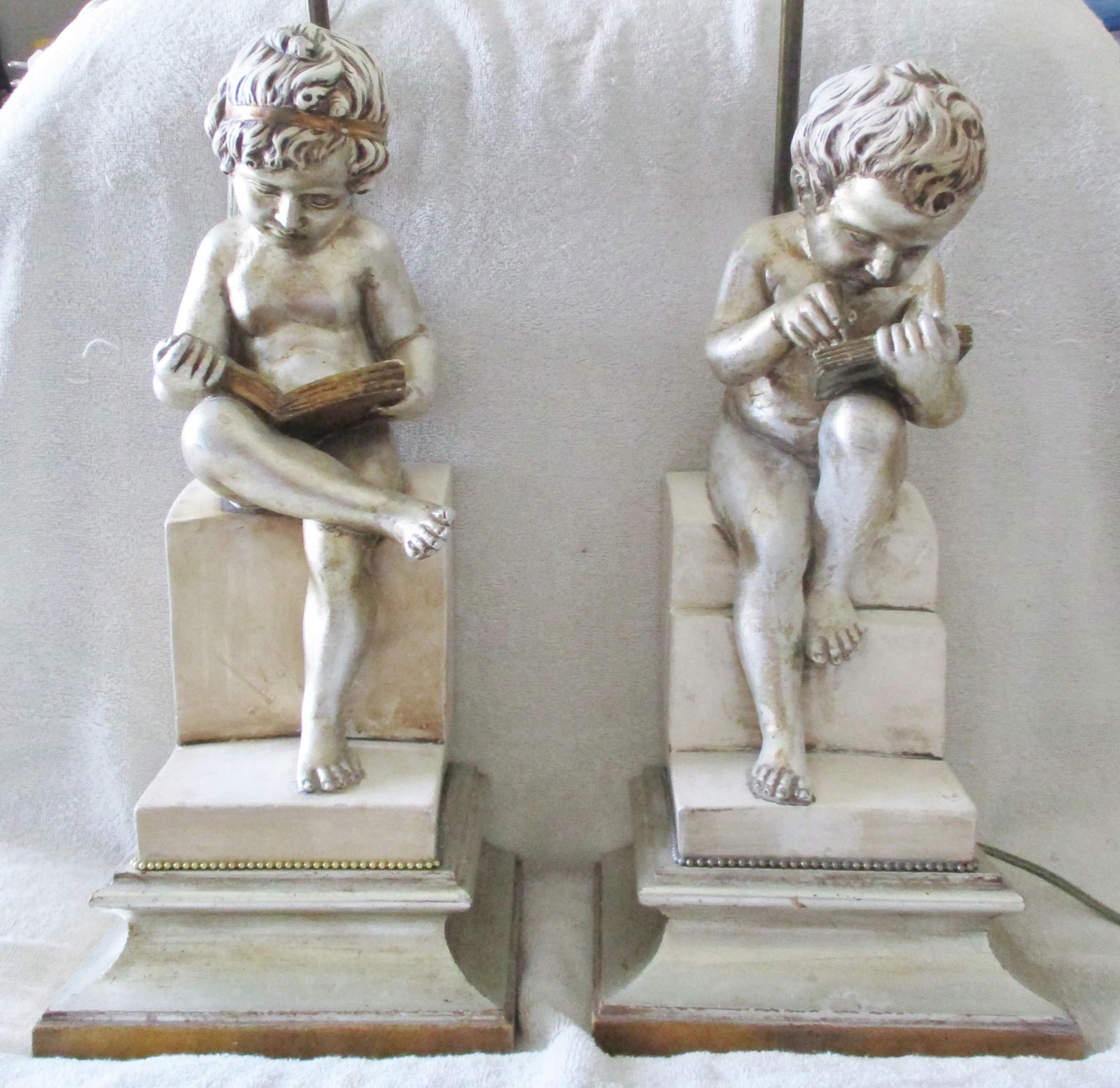 1940s Child Reading and Child Writing Marble Lamps After Charles-Gabriel Sauva - a Pair - 2
