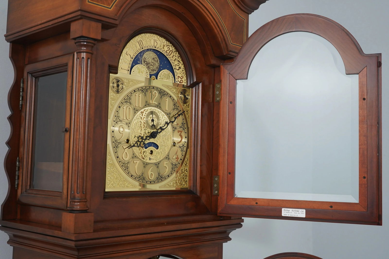 Heritage Heirlooms Inlaid Cherry Mahogany Grandfather Clock - 4