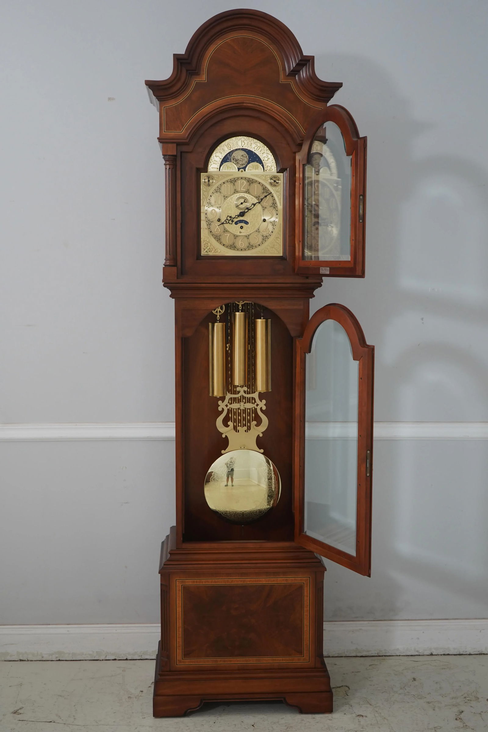Heritage Heirlooms Inlaid Cherry Mahogany Grandfather Clock - 5