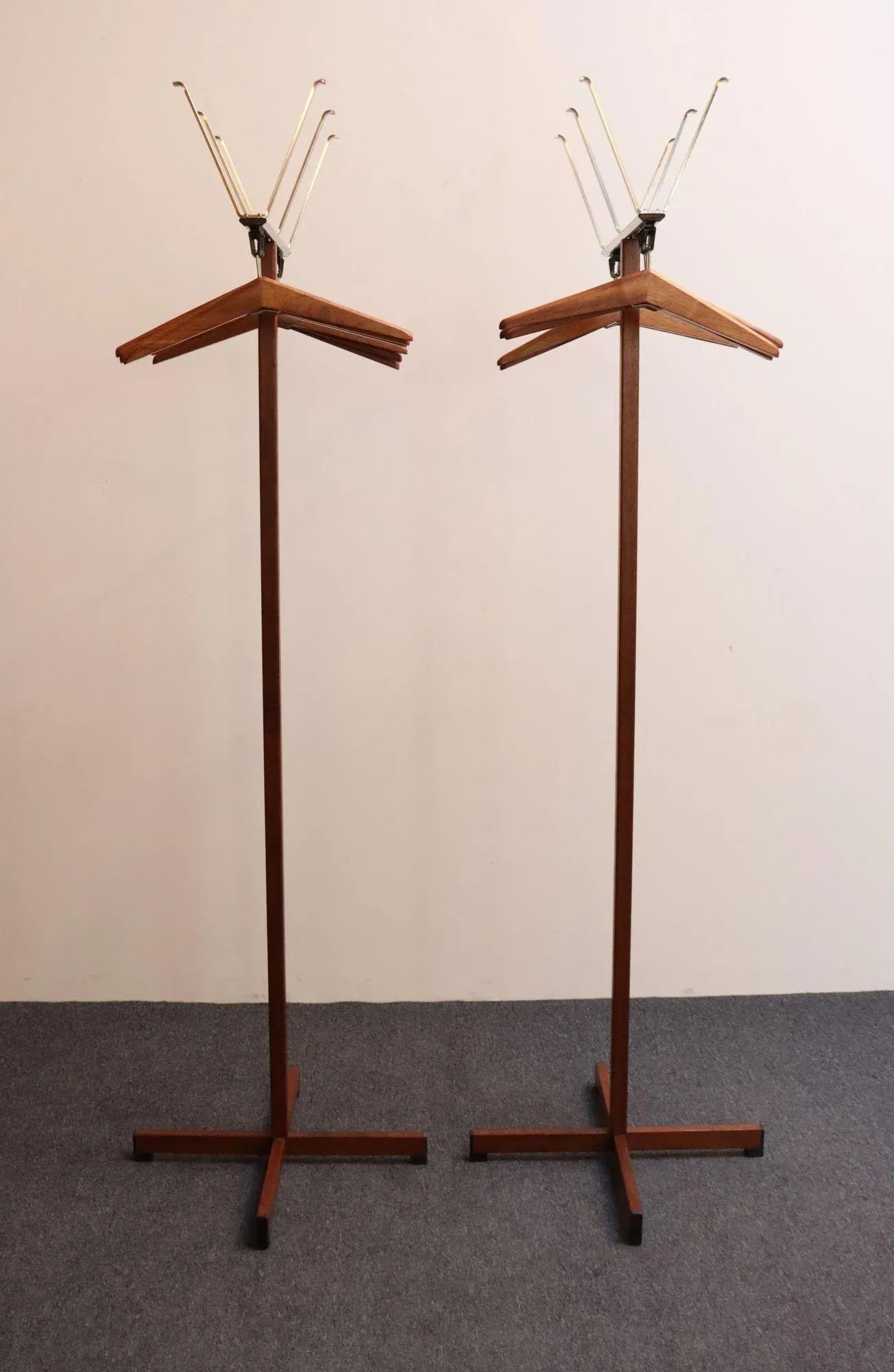 Pair of Modernist Chrome and Walnut Coat and Hat Trees / Racks by Vogel Peterson - 3