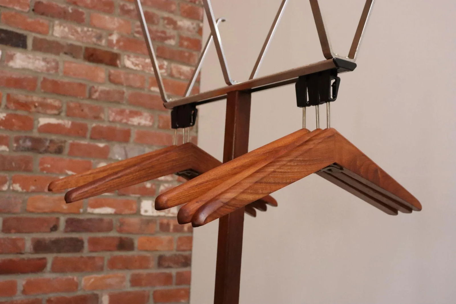 Pair of Modernist Chrome and Walnut Coat and Hat Trees / Racks by Vogel Peterson - 8