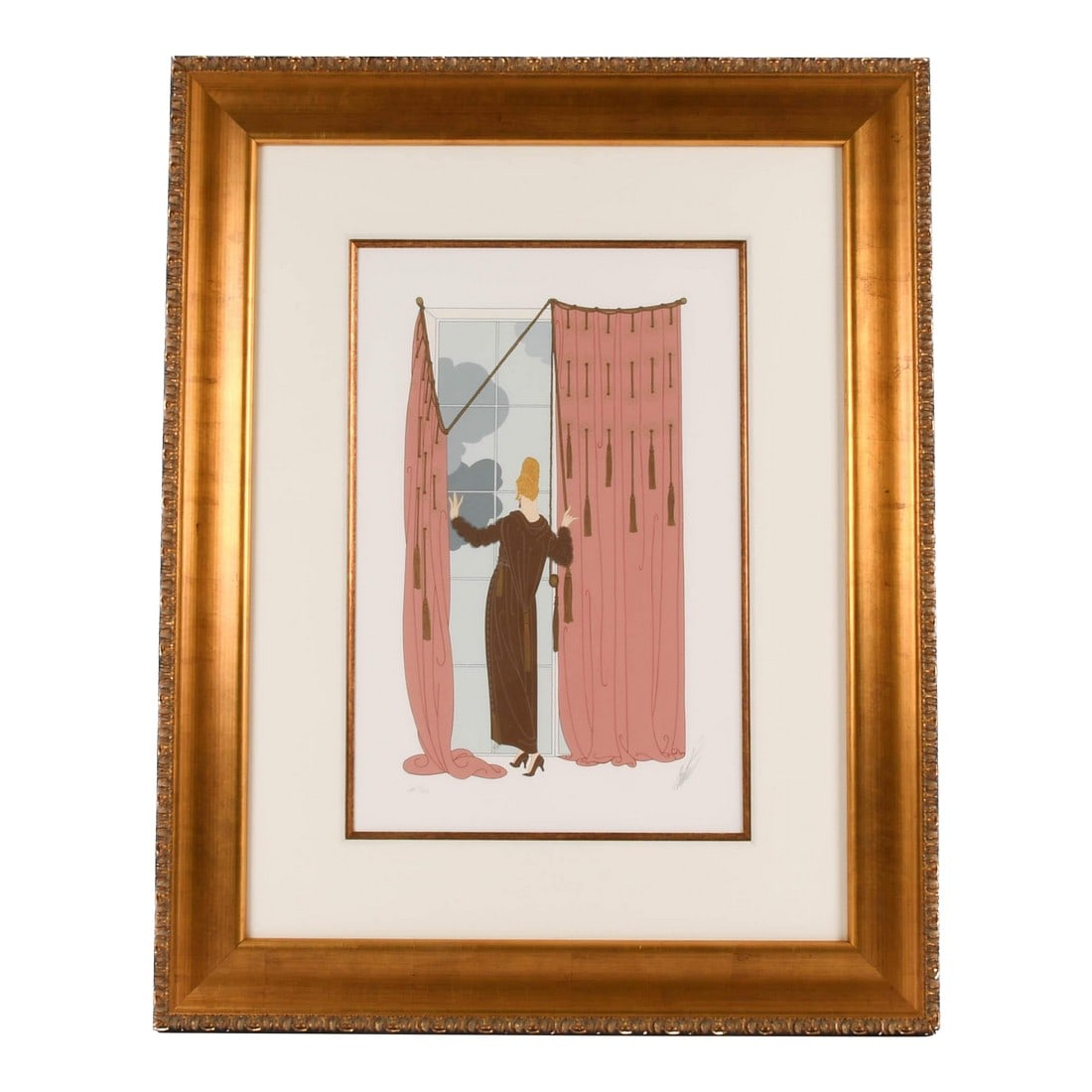 Late 20th Century Artist Proof Signed Erté Cloudy Morning Limited-Edition 9/60 Screenprint: Refined and theatrical, Cloudy Morning by Erté (Romain de Tirtoff) captures the timeless glamour and poise that define the artist's celebrated Art Deco style. Known as the "father of Art Deco,"